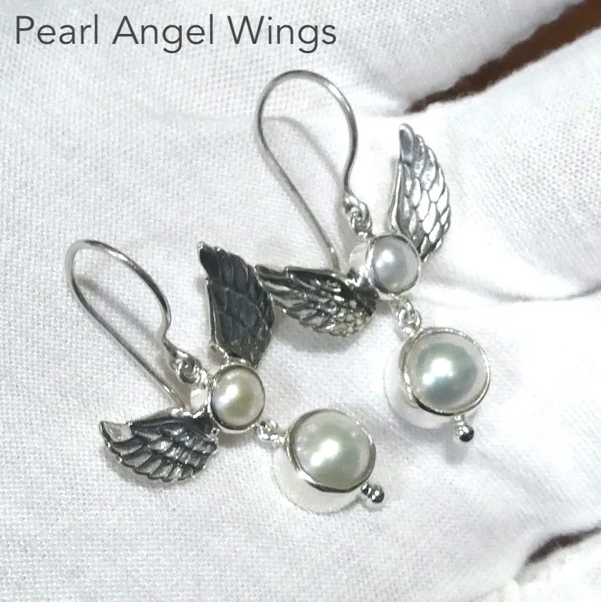 Pearl Earrings, Angel Wings, 925 Silver, kt1