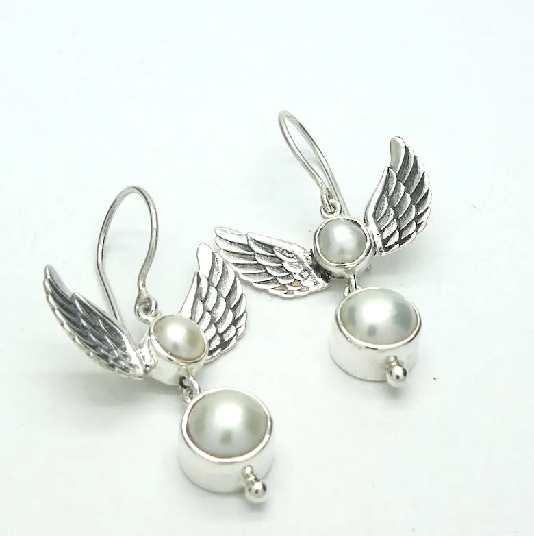 Pearl Earrings, Angel Wings, 925 Silver, kt1