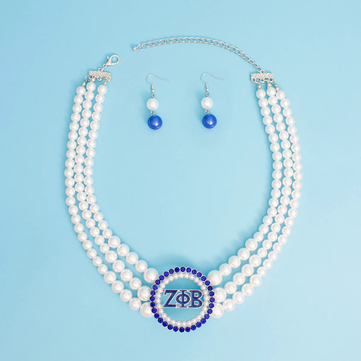 Pearl Necklace Blue White Zeta Set for Women
