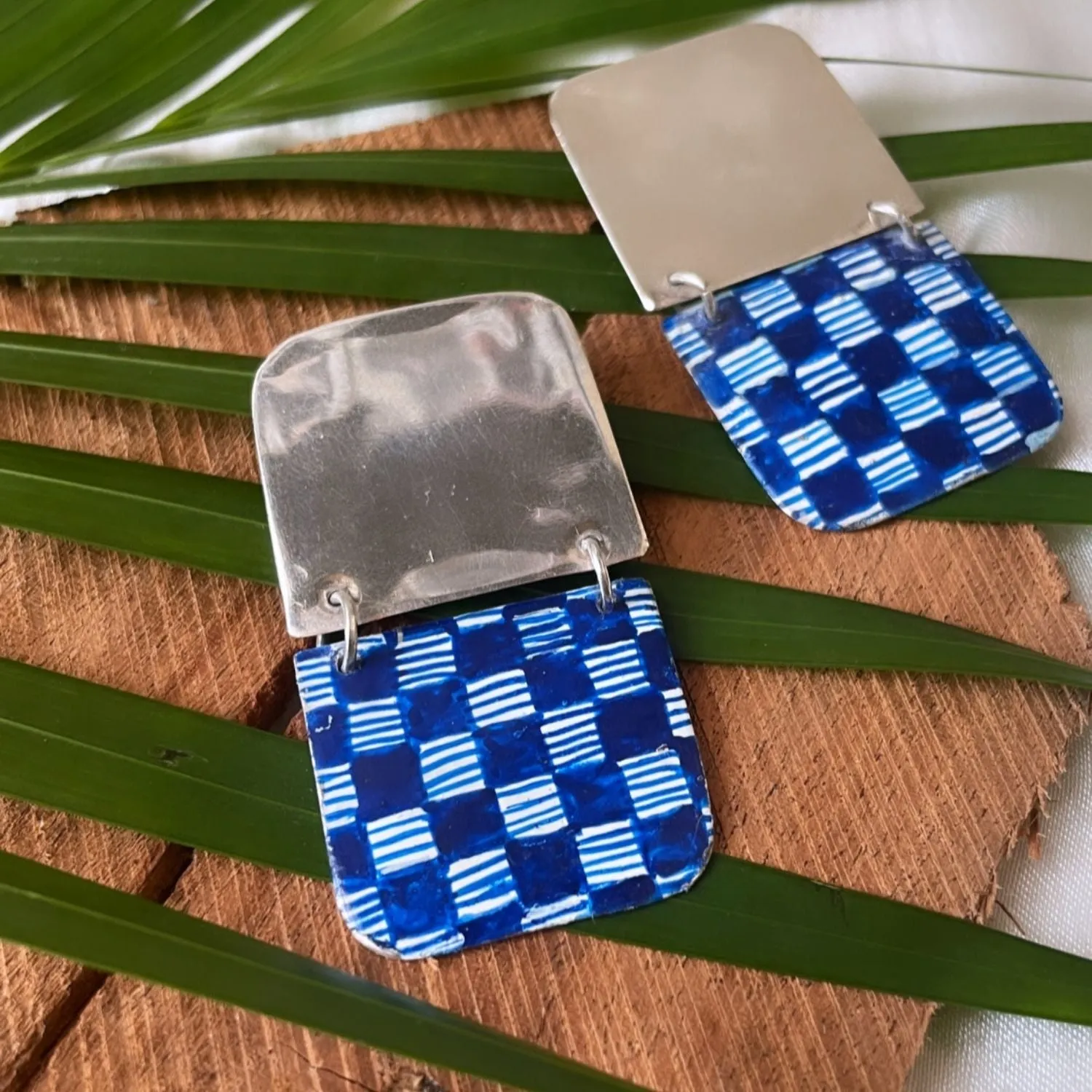 Plaid Earrings | Silver Jewellery | Hand Painted | Exquisite Design