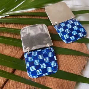 Plaid Earrings | Silver Jewellery | Hand Painted | Exquisite Design