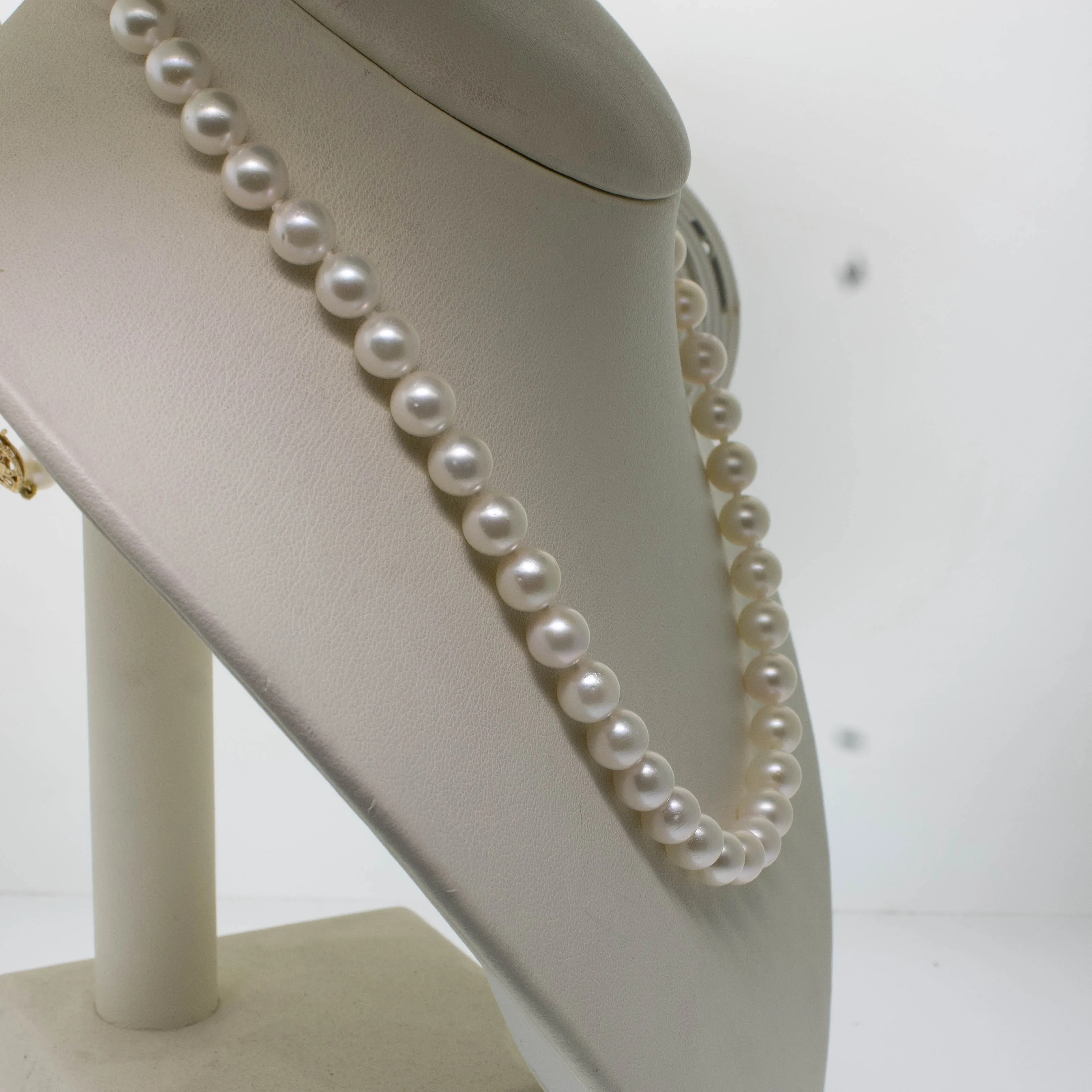 Pre-Owned 24” Knotted Akoya Cultured Pearl Necklace, 7-7.5mm, 14K Gold Clasp