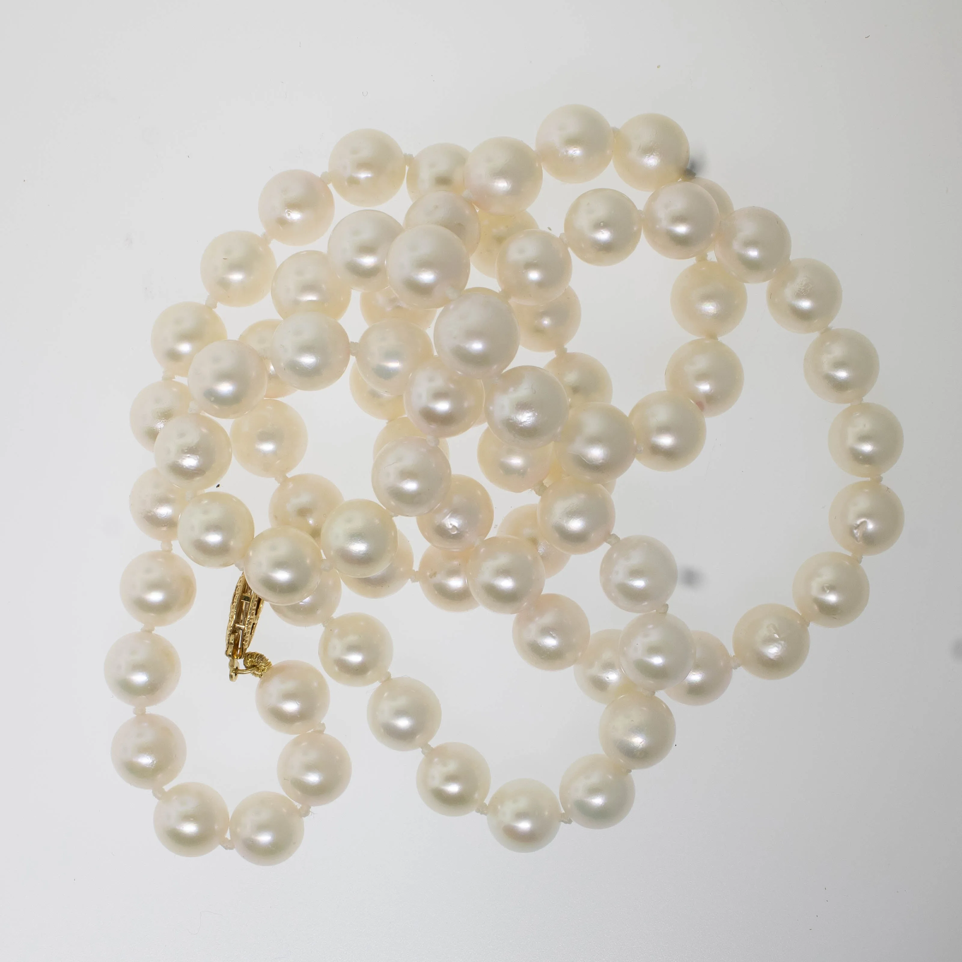 Pre-Owned 24” Knotted Akoya Cultured Pearl Necklace, 7-7.5mm, 14K Gold Clasp