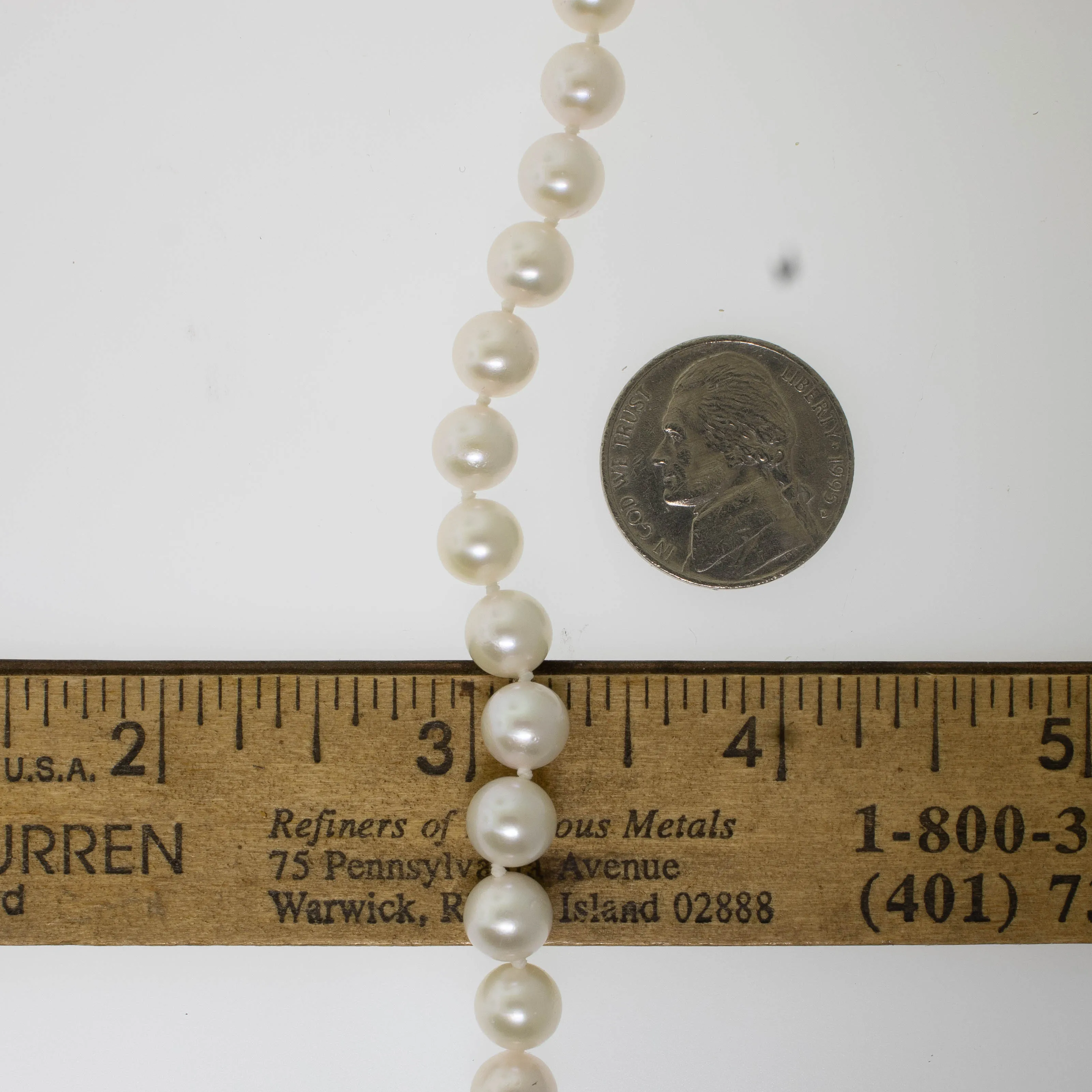 Pre-Owned 24” Knotted Akoya Cultured Pearl Necklace, 7-7.5mm, 14K Gold Clasp
