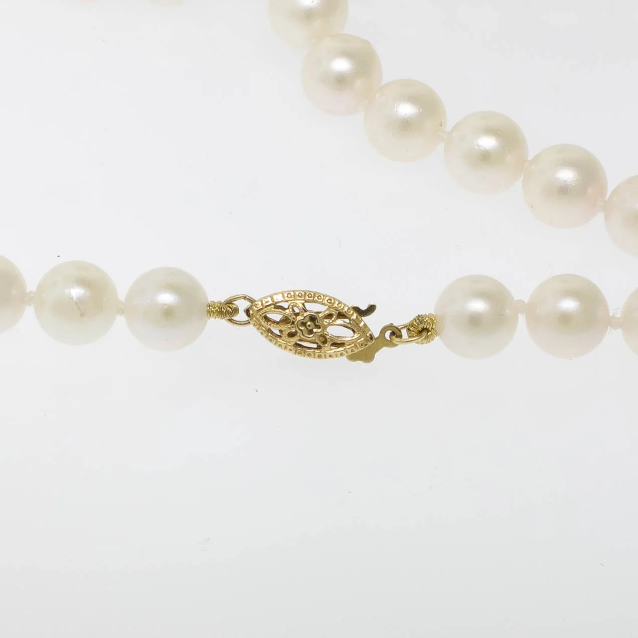 Pre-Owned 24” Knotted Akoya Cultured Pearl Necklace, 7-7.5mm, 14K Gold Clasp