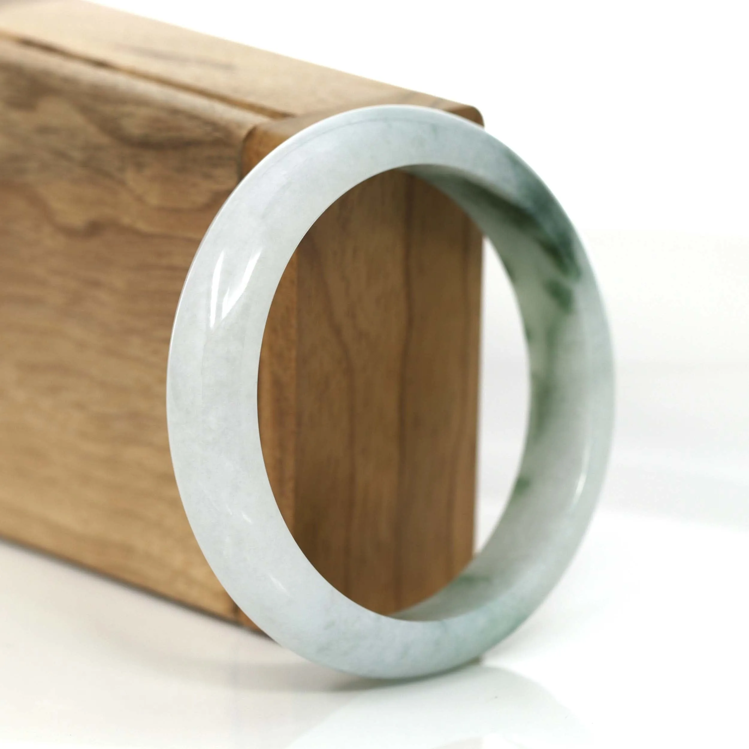 "Classic Bangle" Blue-Green Genuine Burmese Jadeite Jade Bangle Bracelet (57.57 mm) #699