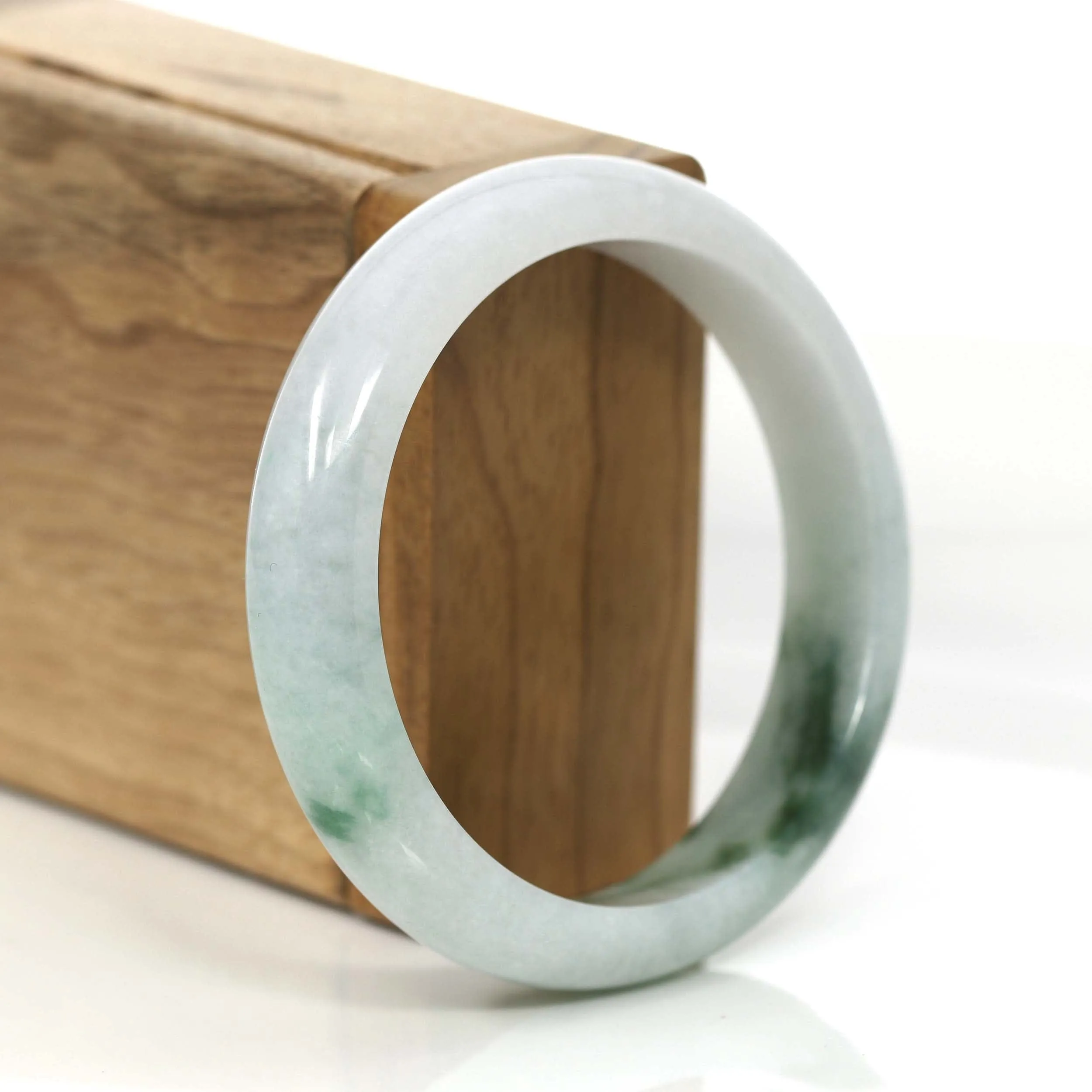 "Classic Bangle" Blue-Green Genuine Burmese Jadeite Jade Bangle Bracelet (57.57 mm) #699