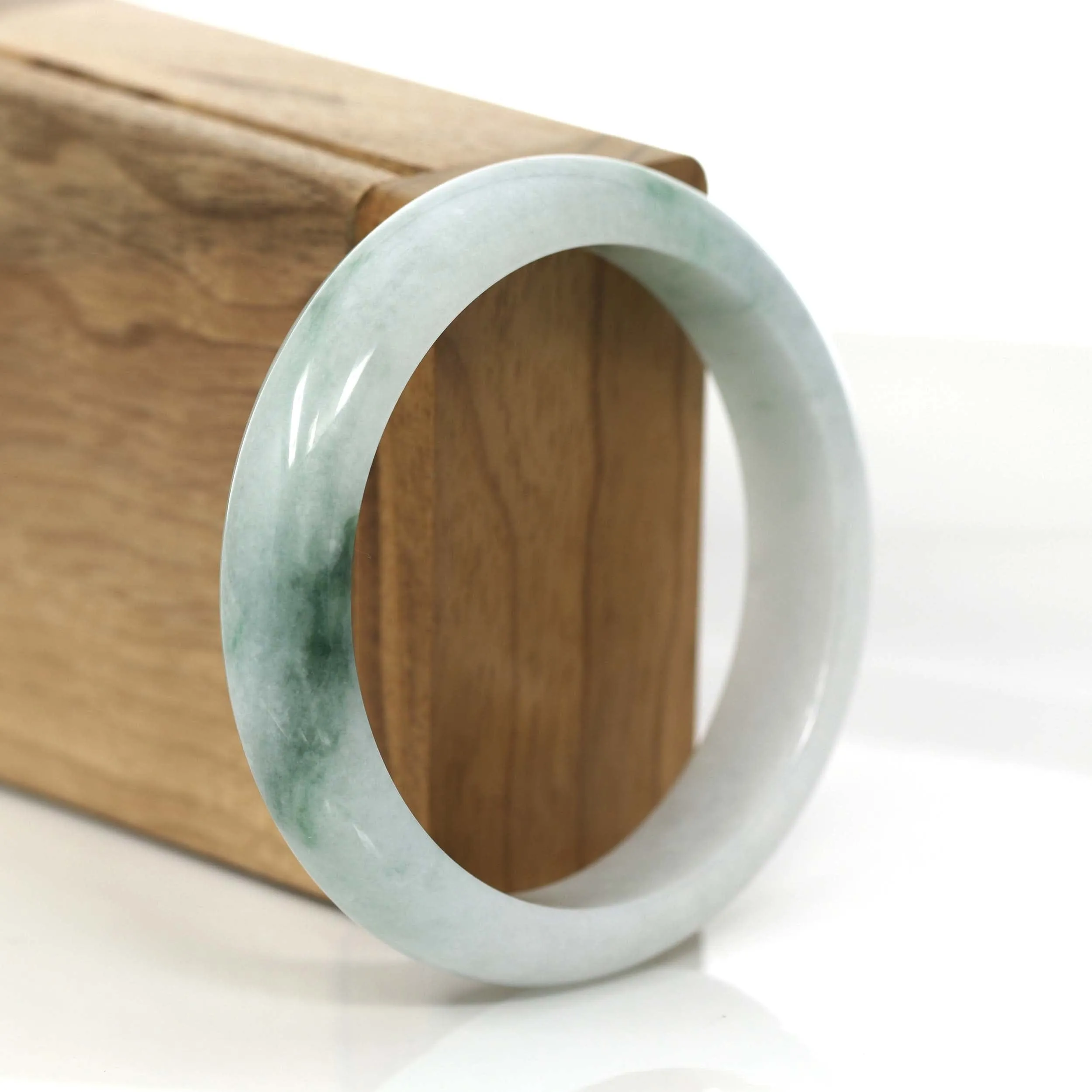 "Classic Bangle" Blue-Green Genuine Burmese Jadeite Jade Bangle Bracelet (57.57 mm) #699