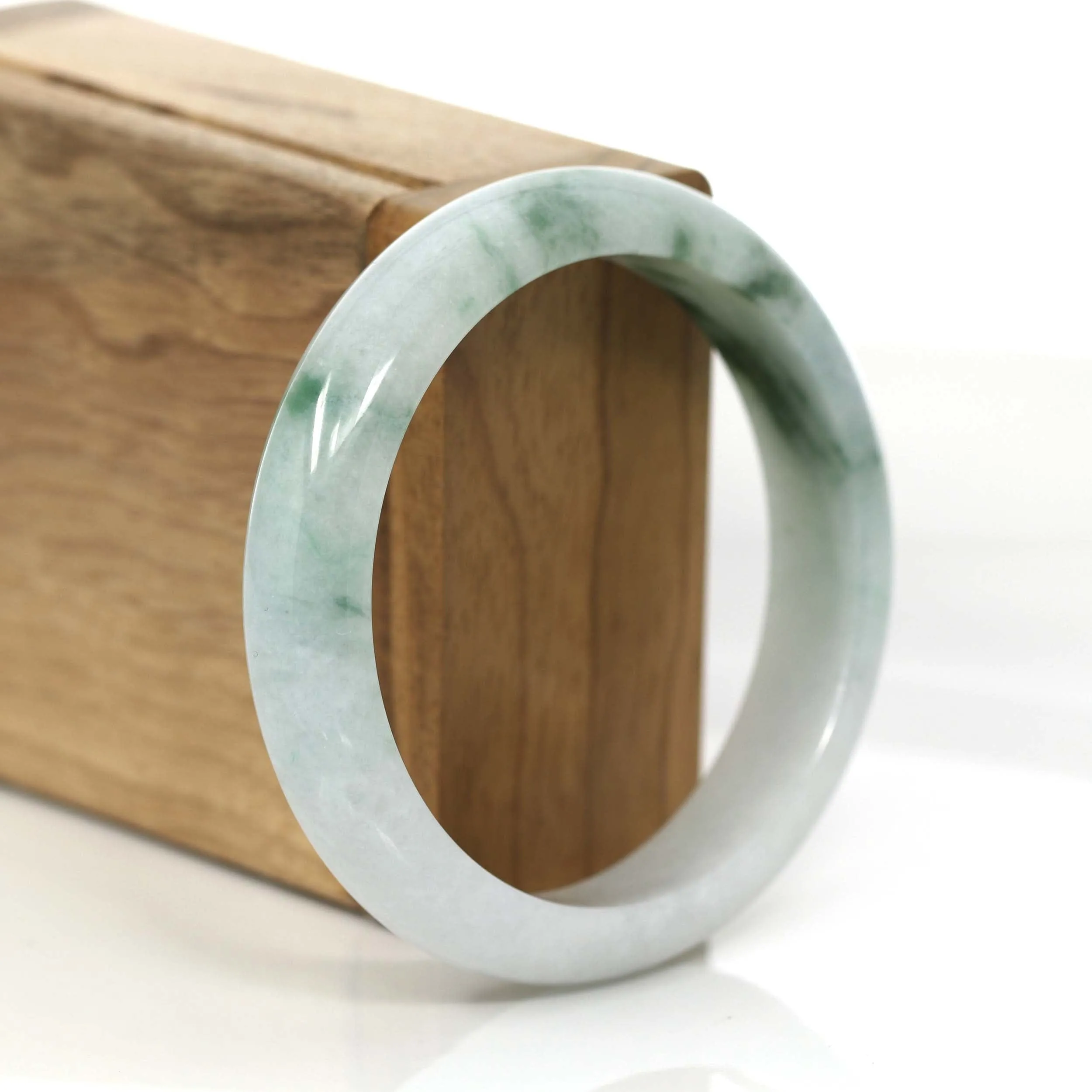"Classic Bangle" Blue-Green Genuine Burmese Jadeite Jade Bangle Bracelet (57.57 mm) #699