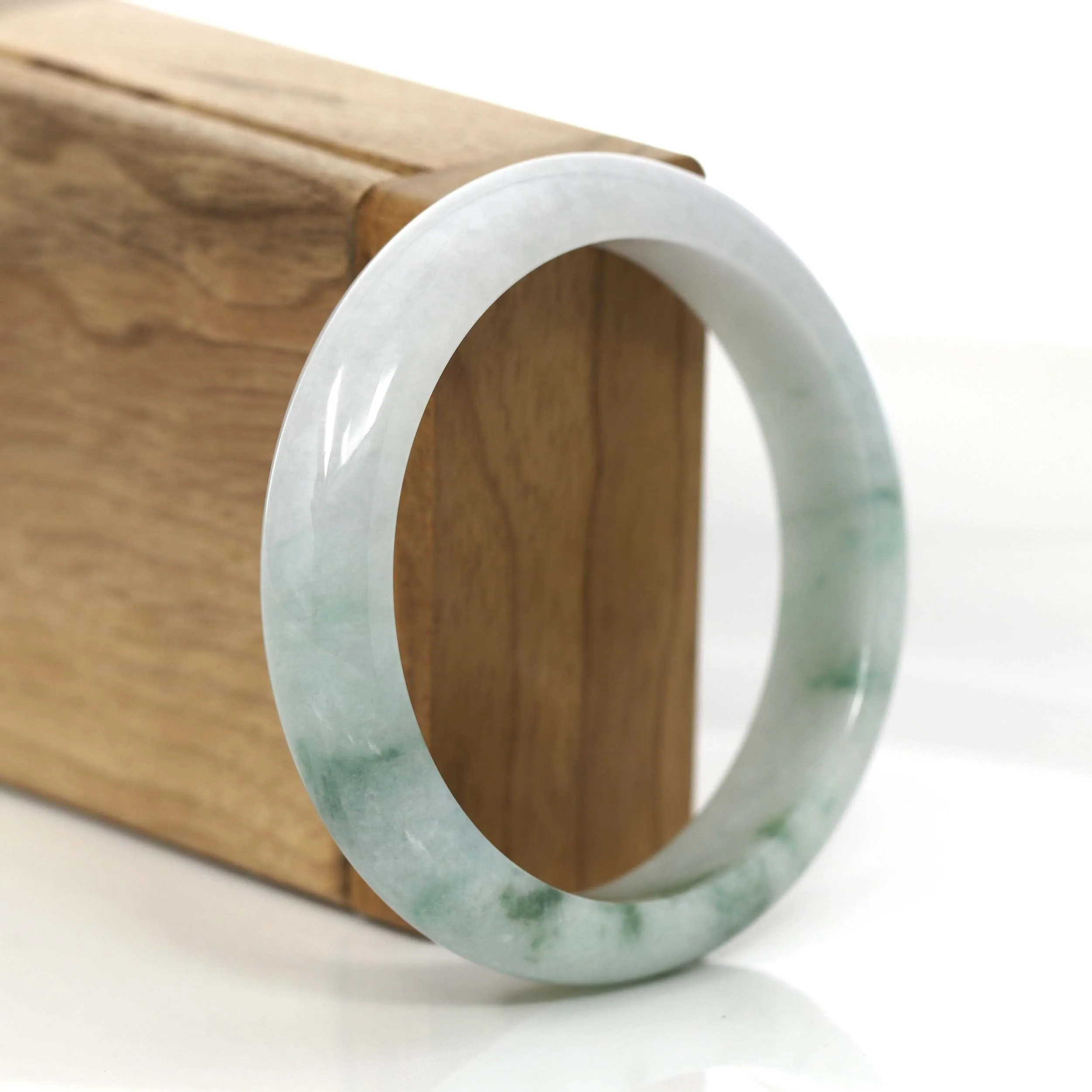 "Classic Bangle" Blue-Green Genuine Burmese Jadeite Jade Bangle Bracelet (57.57 mm) #699