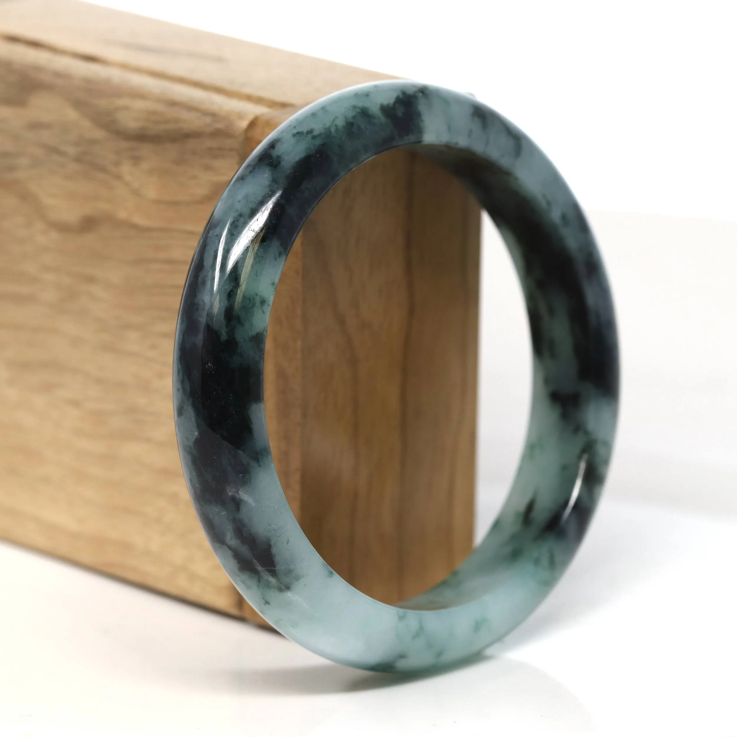 "Classic Princess Half Round" Blue- Green Jadeite Jade Bangle (58.2 mm) #T507