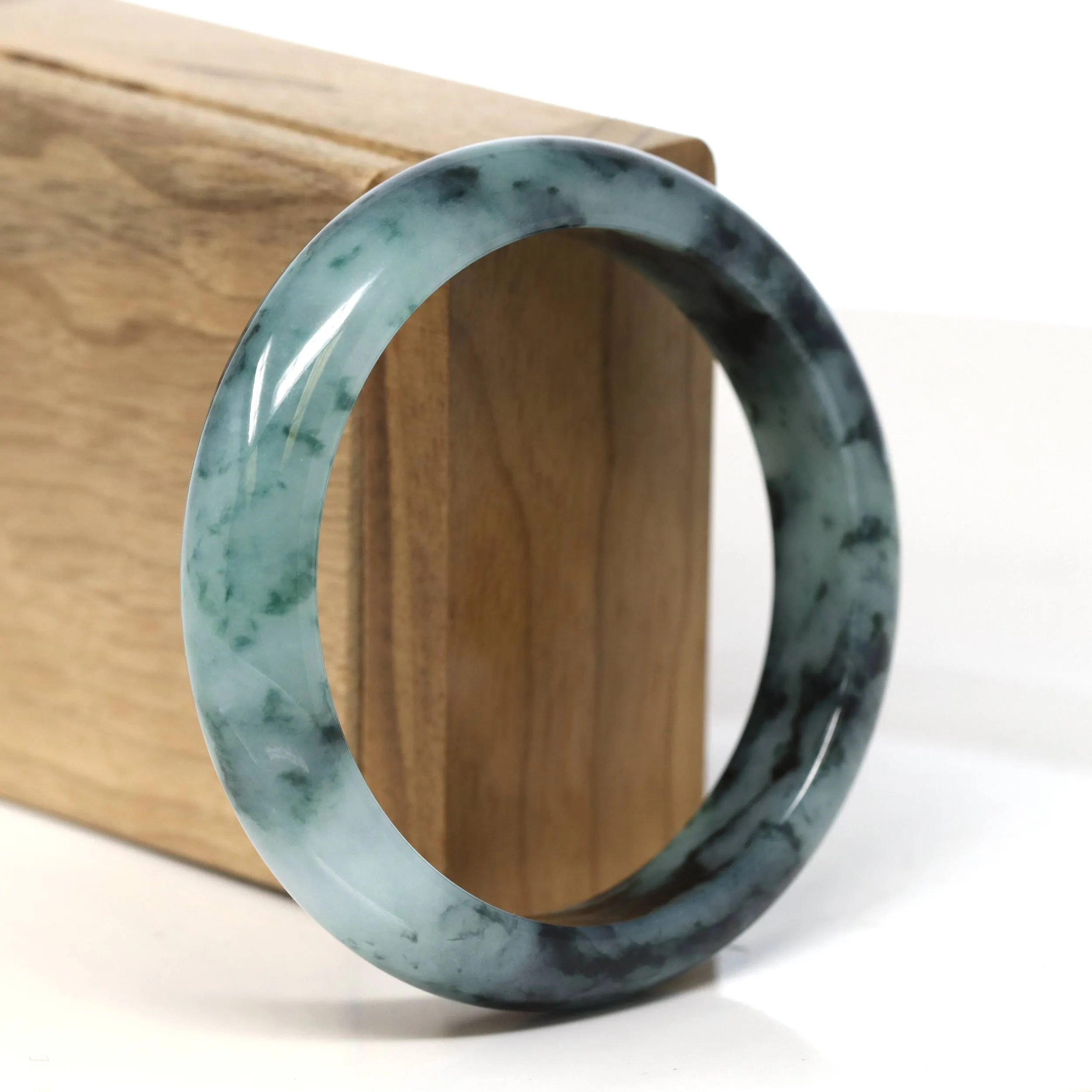 "Classic Princess Half Round" Blue- Green Jadeite Jade Bangle (58.2 mm) #T507