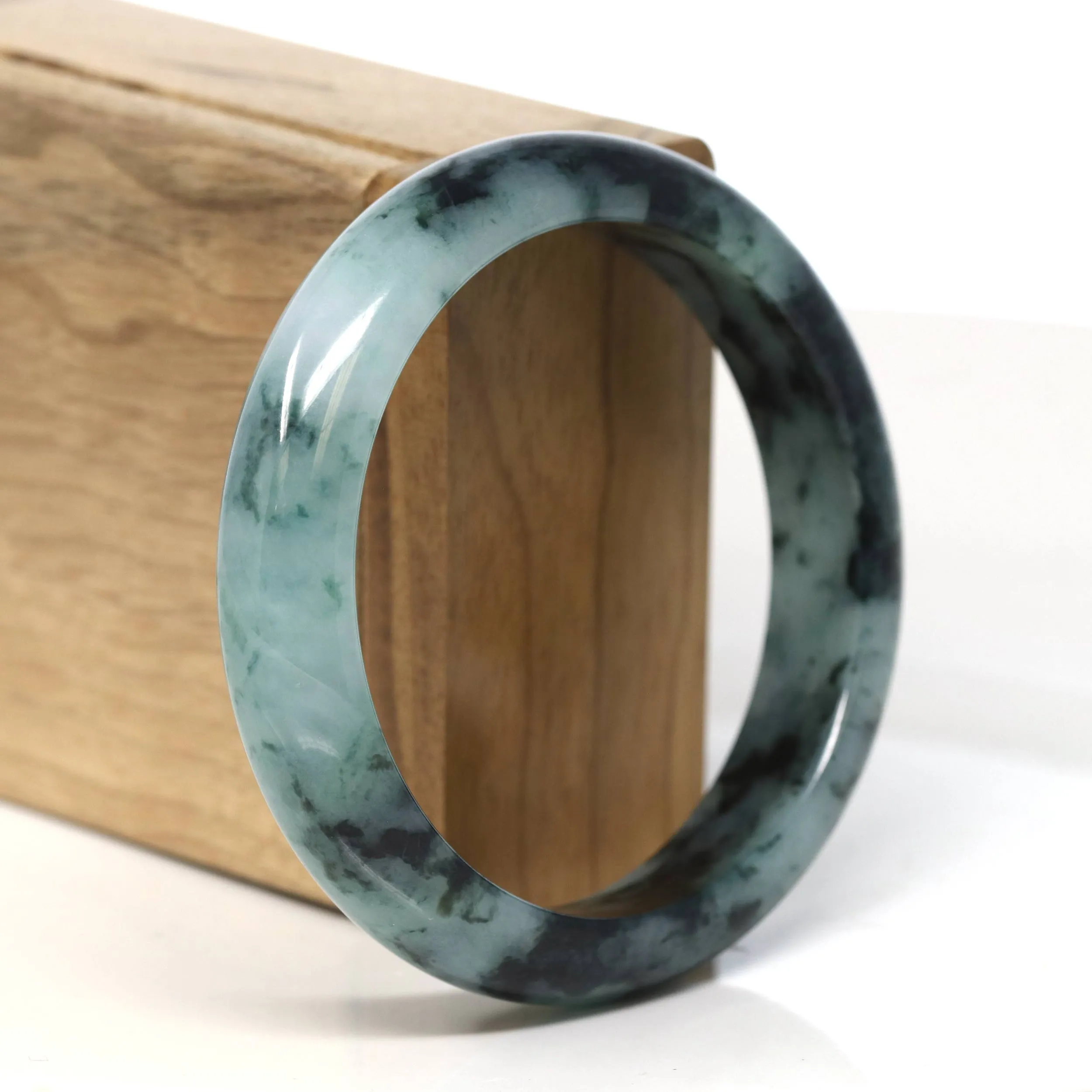 "Classic Princess Half Round" Blue- Green Jadeite Jade Bangle (58.2 mm) #T507