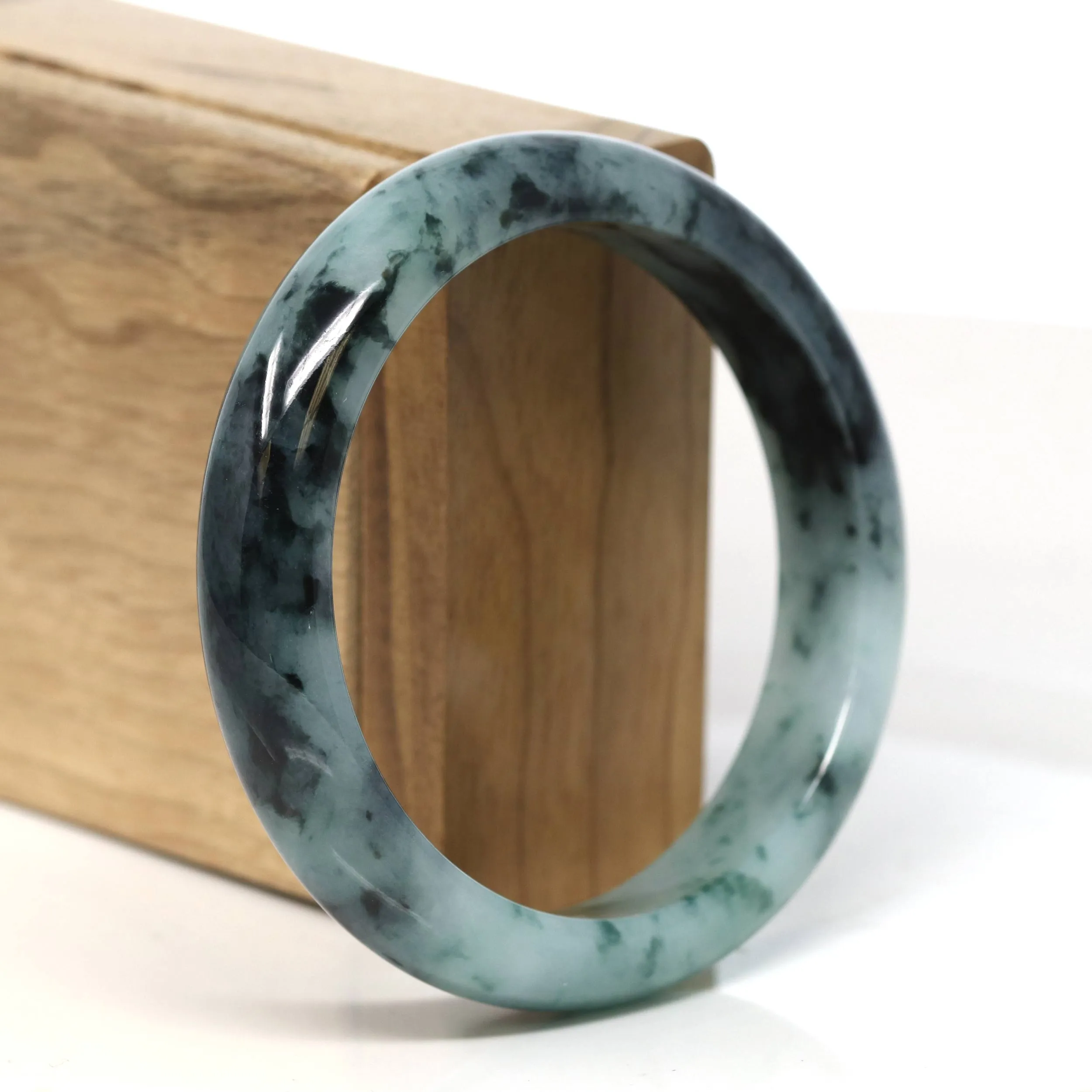 "Classic Princess Half Round" Blue- Green Jadeite Jade Bangle (58.2 mm) #T507