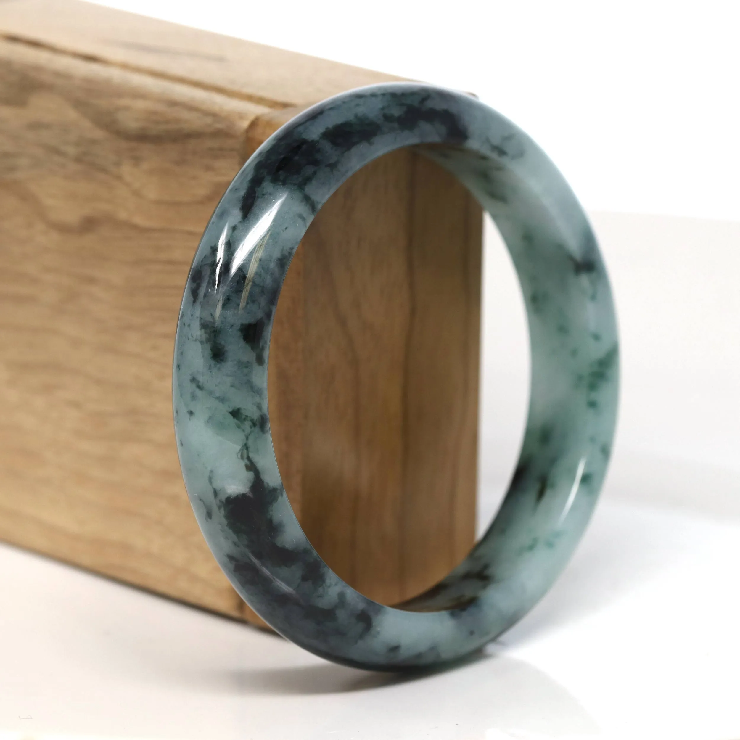 "Classic Princess Half Round" Blue- Green Jadeite Jade Bangle (58.2 mm) #T507