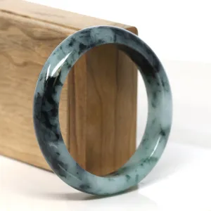 "Classic Princess Half Round" Blue- Green Jadeite Jade Bangle (58.2 mm) #T507