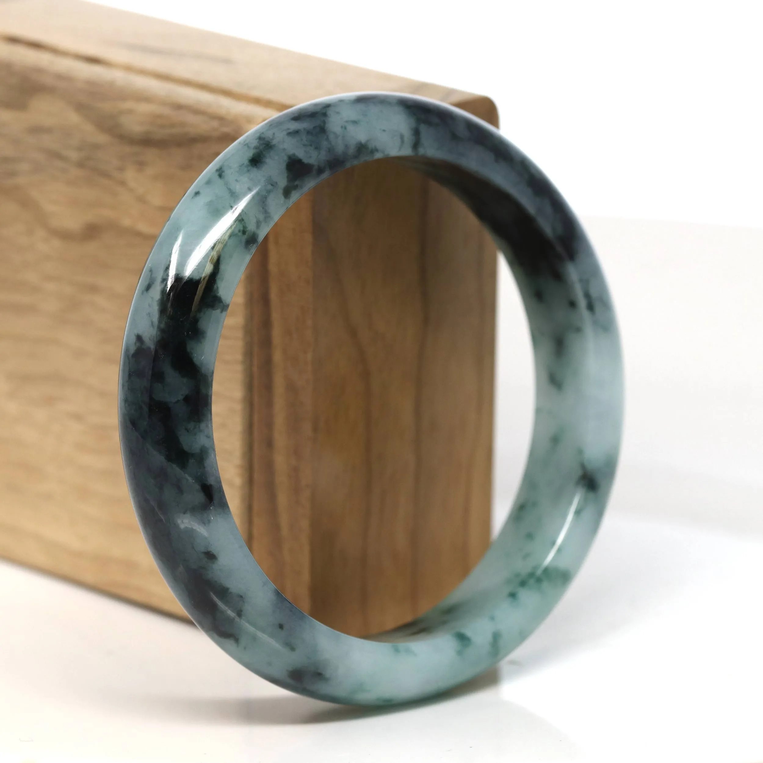 "Classic Princess Half Round" Blue- Green Jadeite Jade Bangle (58.2 mm) #T507