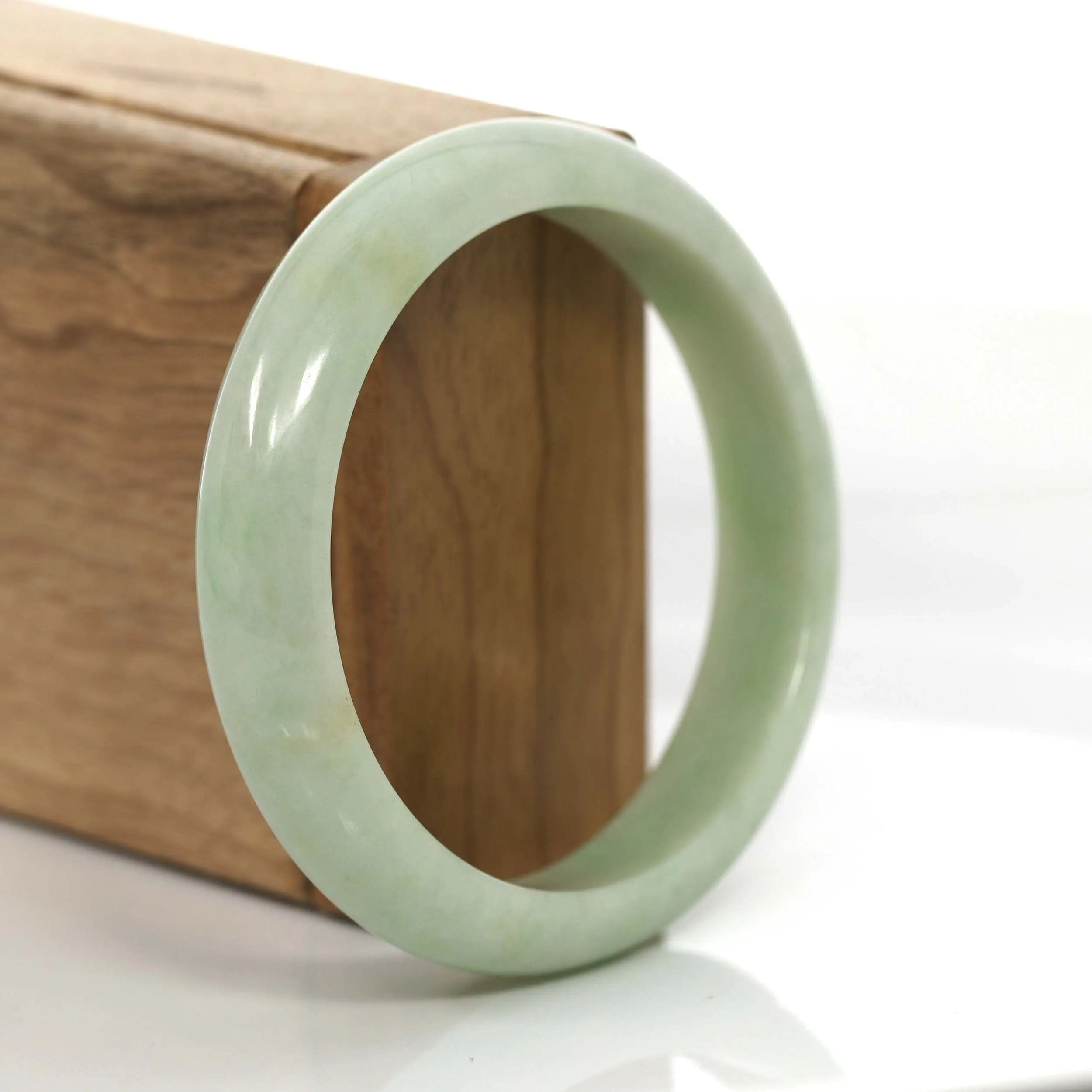 "Princess Half Round" Yellow - Green Genuine Burmese Jadeite Jade Bangle Bracelet (58.49 mm) #720