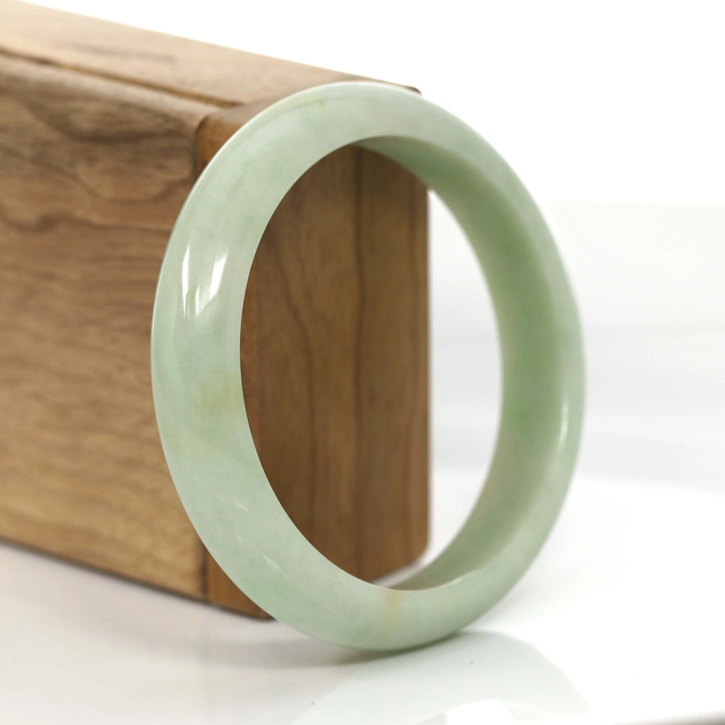 "Princess Half Round" Yellow - Green Genuine Burmese Jadeite Jade Bangle Bracelet (58.49 mm) #720