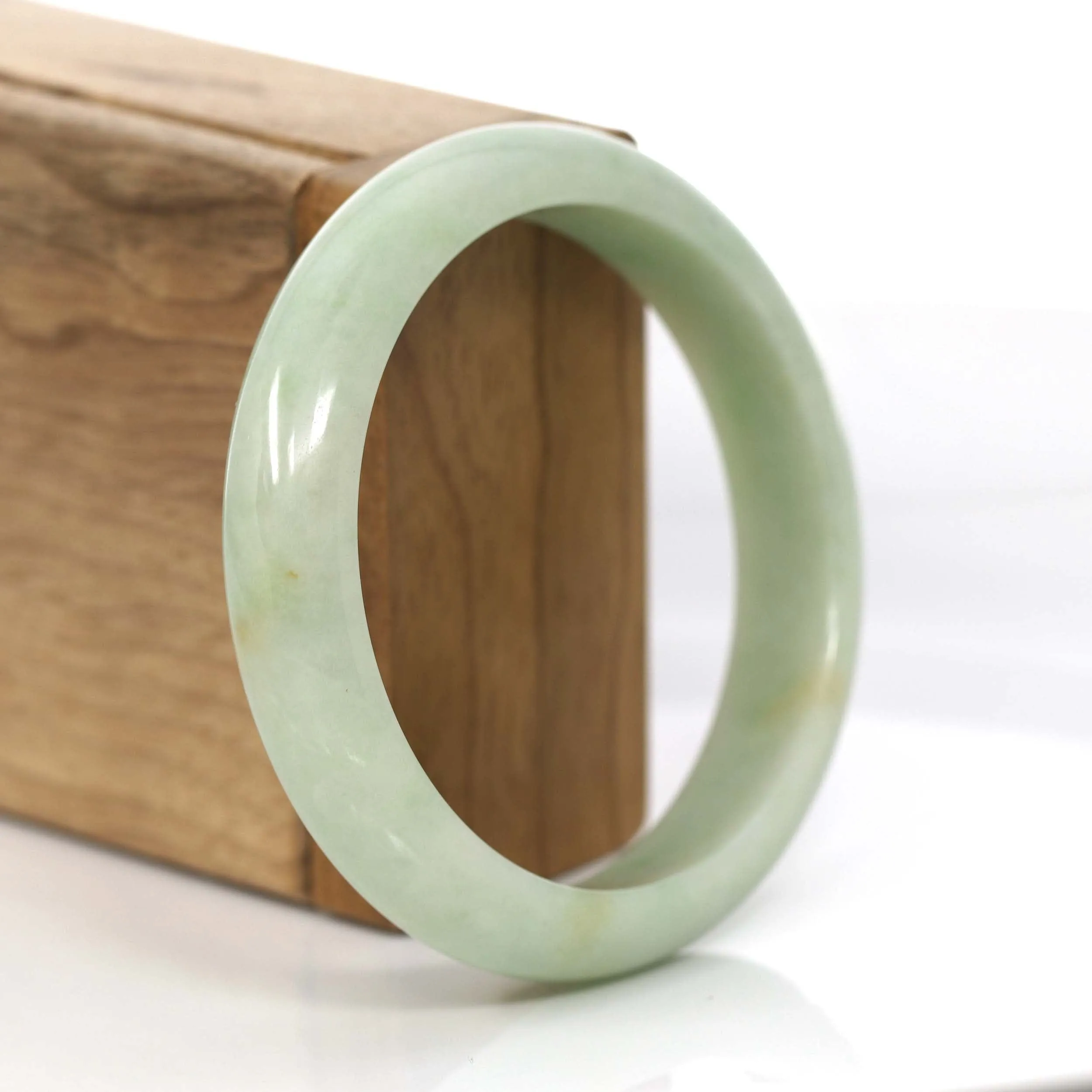 "Princess Half Round" Yellow - Green Genuine Burmese Jadeite Jade Bangle Bracelet (58.49 mm) #720
