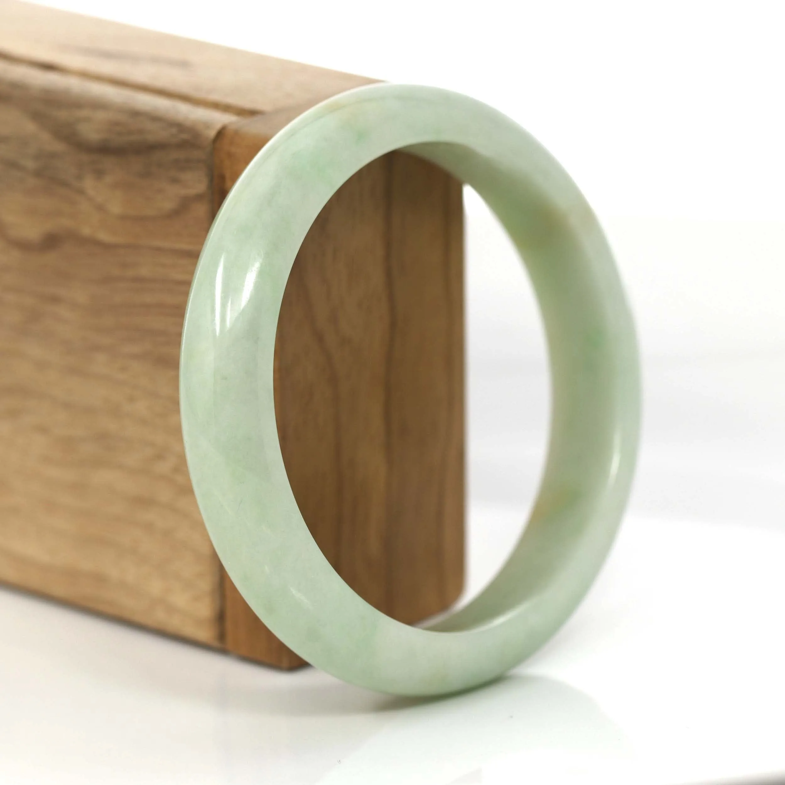"Princess Half Round" Yellow - Green Genuine Burmese Jadeite Jade Bangle Bracelet (58.49 mm) #720
