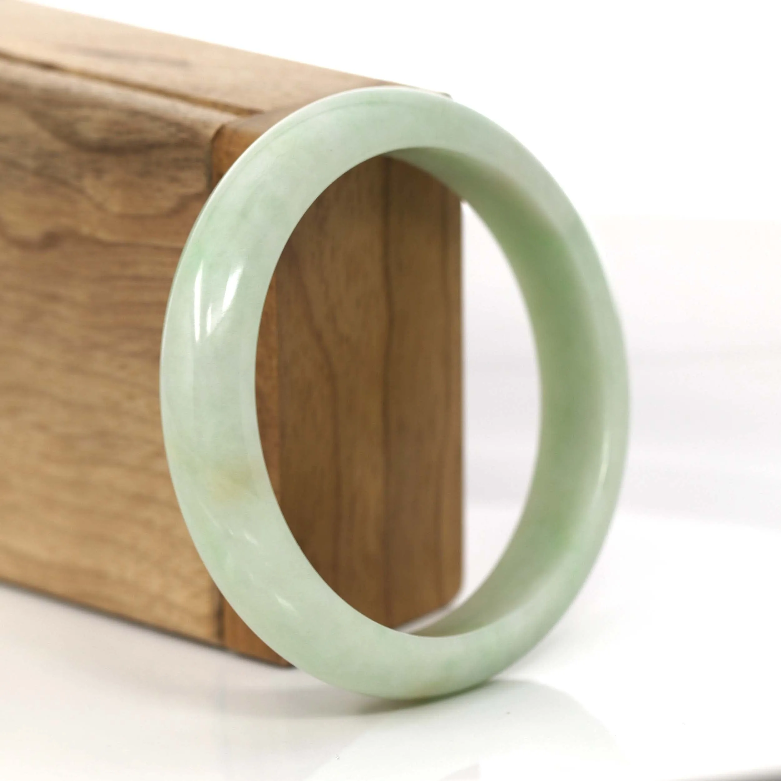 "Princess Half Round" Yellow - Green Genuine Burmese Jadeite Jade Bangle Bracelet (58.49 mm) #720