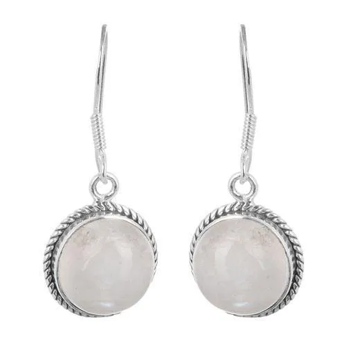 Rainbow Moonstone Round Silver Earring