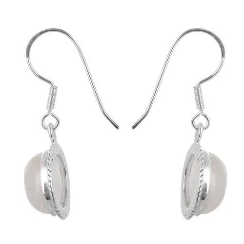 Rainbow Moonstone Round Silver Earring