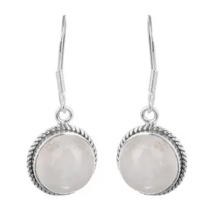 Rainbow Moonstone Round Silver Earring