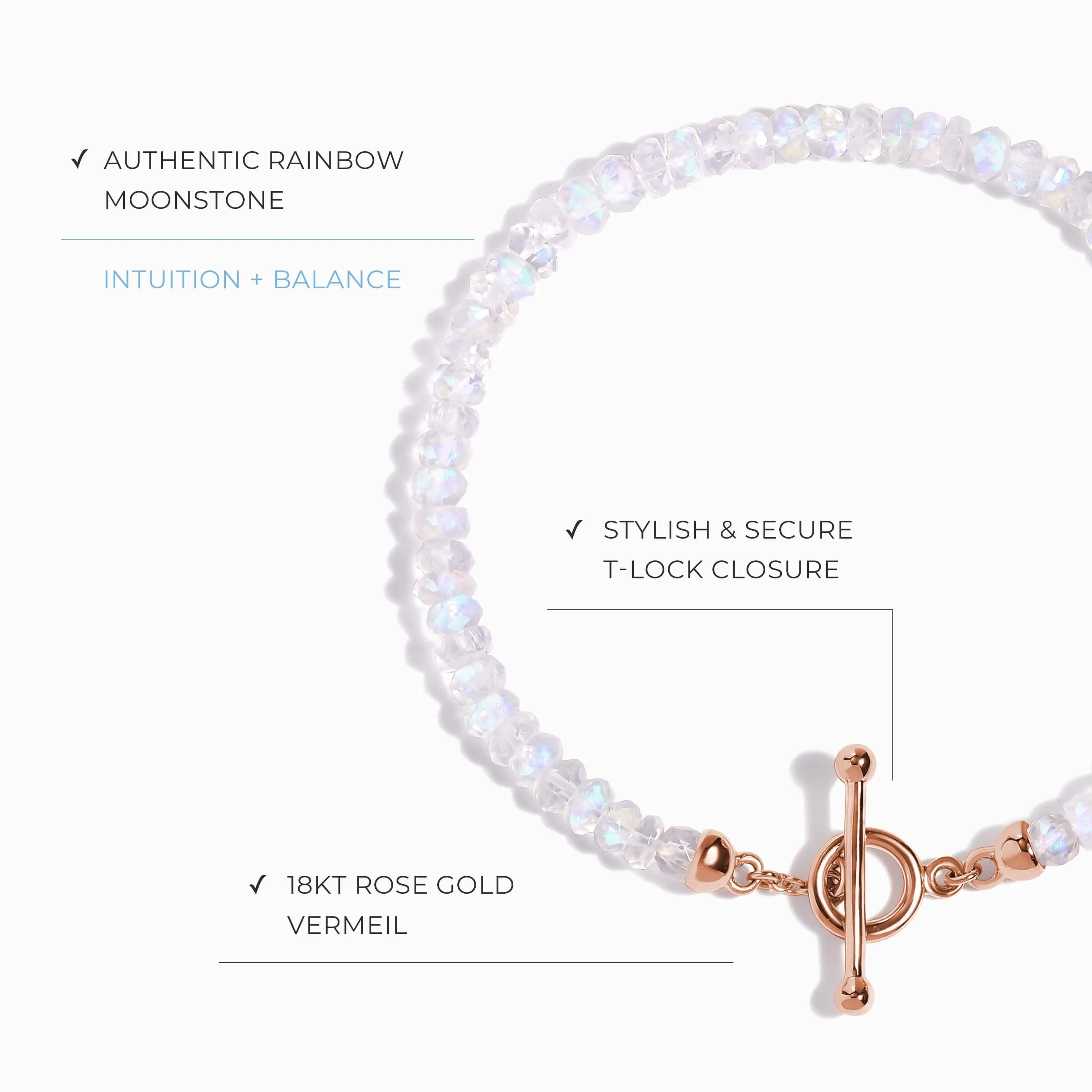 Rainbow Moonstone T-Lock Beads Bracelet - Raise Your Vibrations