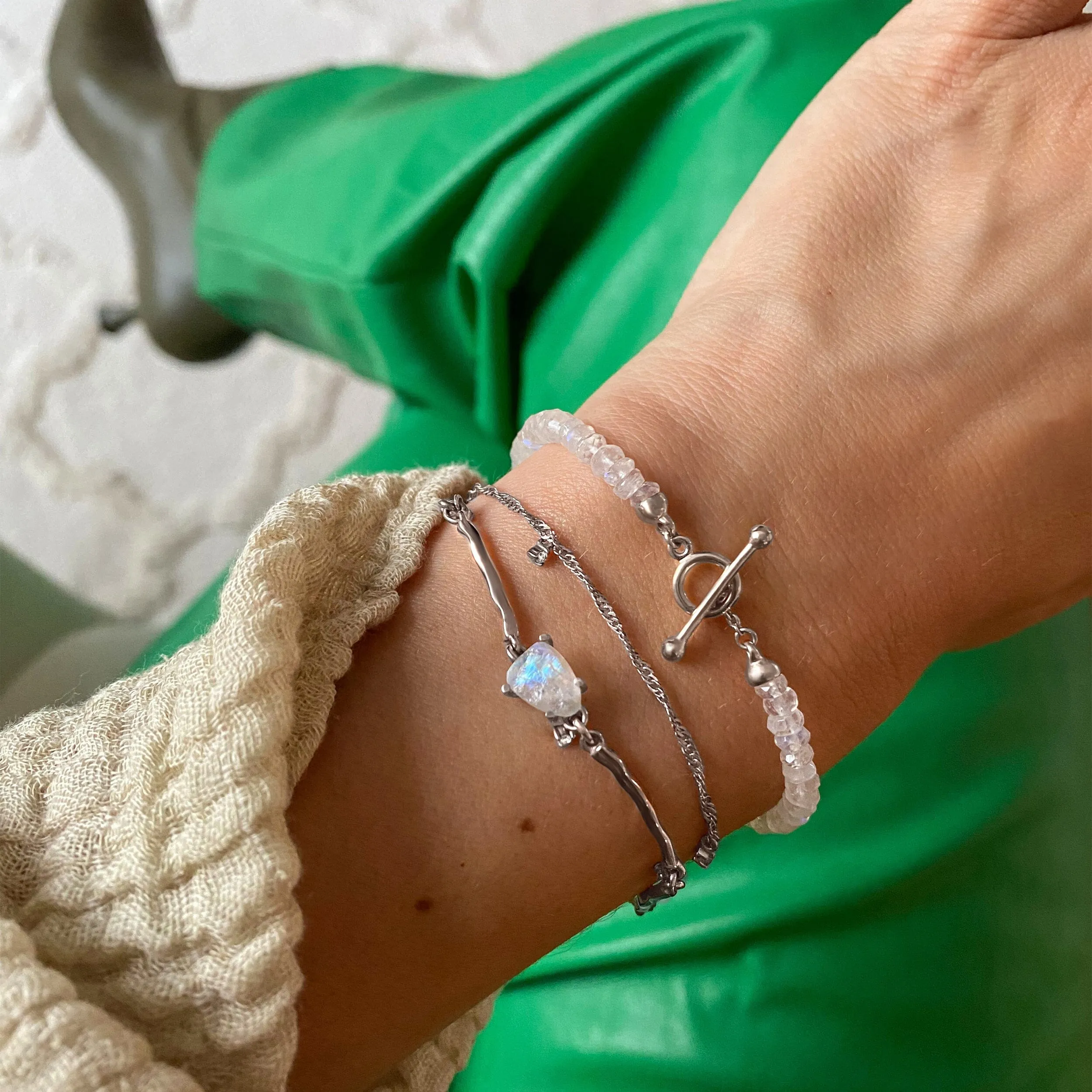 Rainbow Moonstone T-Lock Beads Bracelet - Raise Your Vibrations