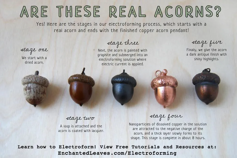 Real Acorn and Oak Leaf Lariat | Copper Electroformed Leaf & Acorn Necklace | Fall Nature Jewelry