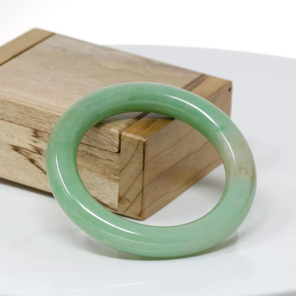 RealJade® Classic Bangle Genuine Burmese Green Jadeite Jade Bangle Bracelet ( 53.1 mm) #316
