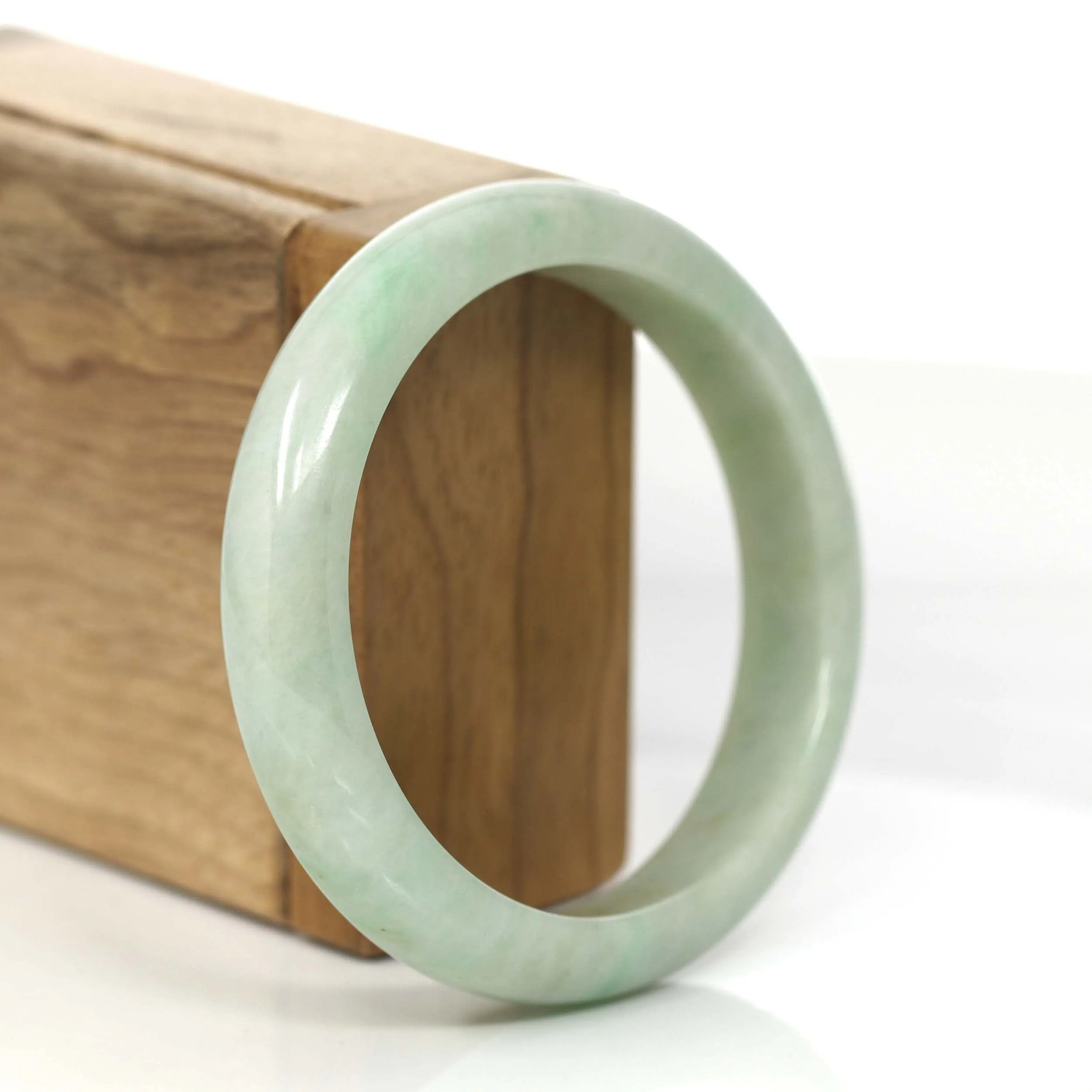 RealJade® Co.  "Classic Bangle" Green Natural Burmese Jadeite Jade Bangle (57.48 mm) #825