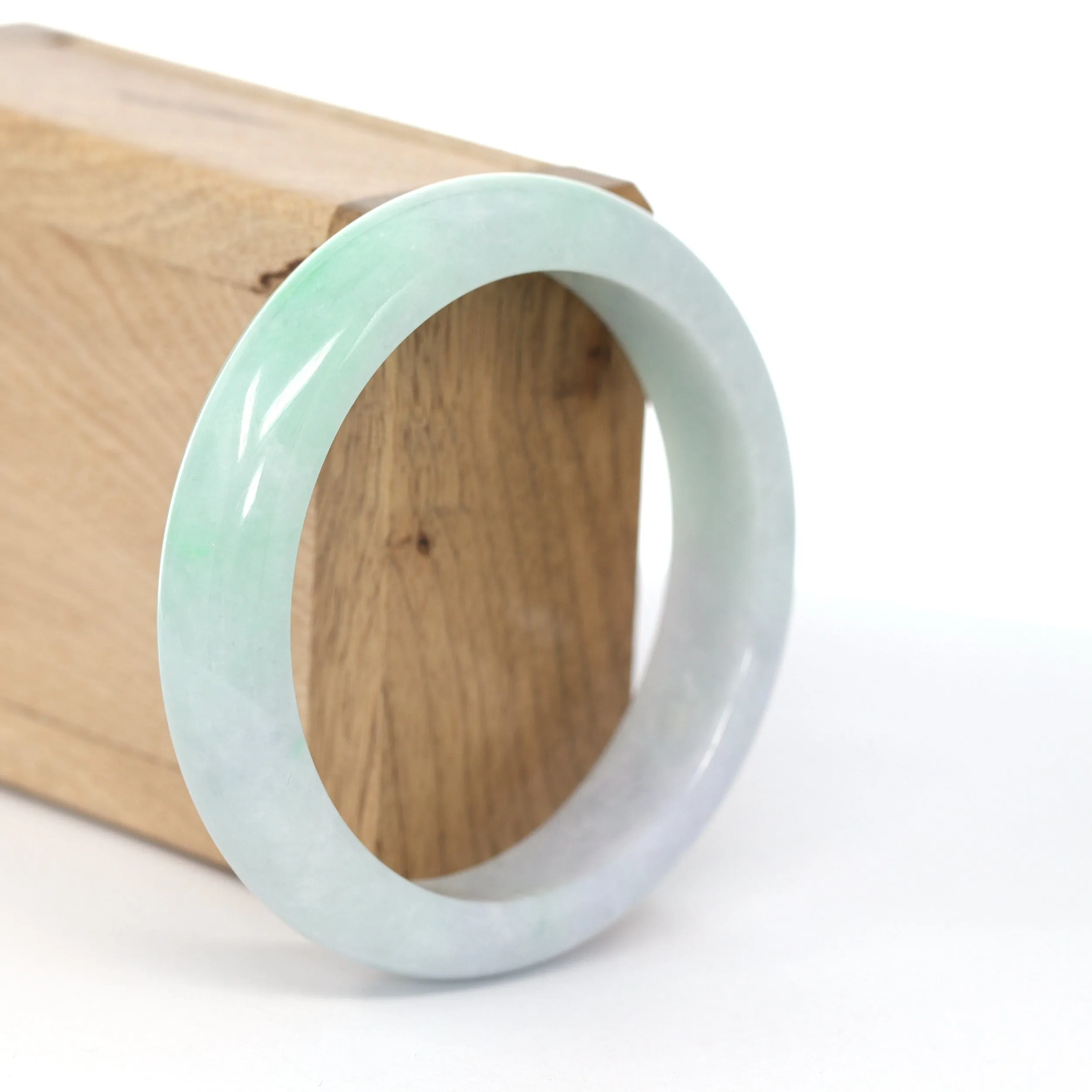 RealJade® Co. "Classic Bangle" High-quality Lavender-Green Natural Burmese Jadeite Jade Bangle (57.85 mm)#604
