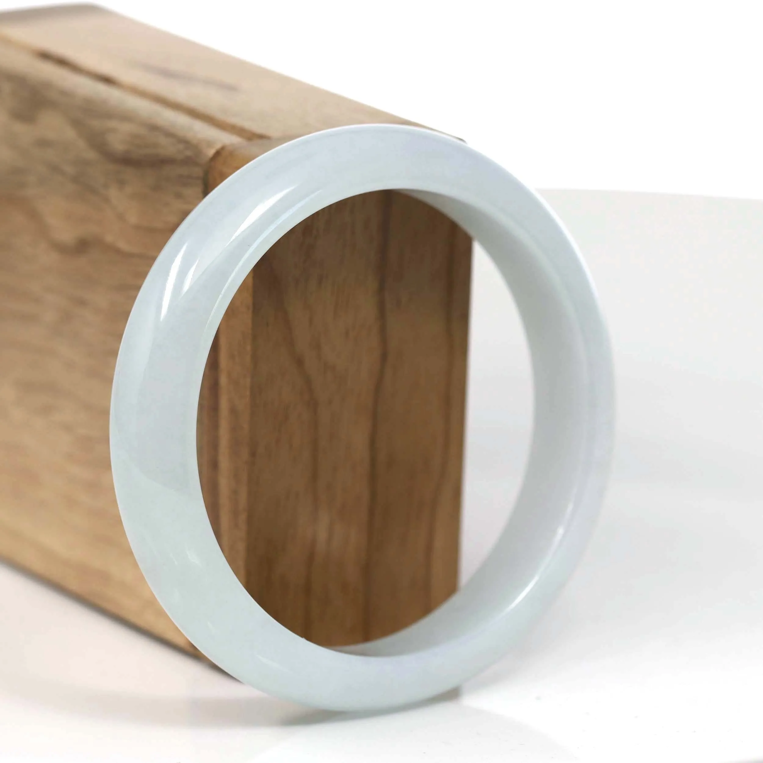 RealJade® Co. "Classic Bangle" White Natural Burmese Jadeite Jade Bangle ( 57.39mm ) #T128