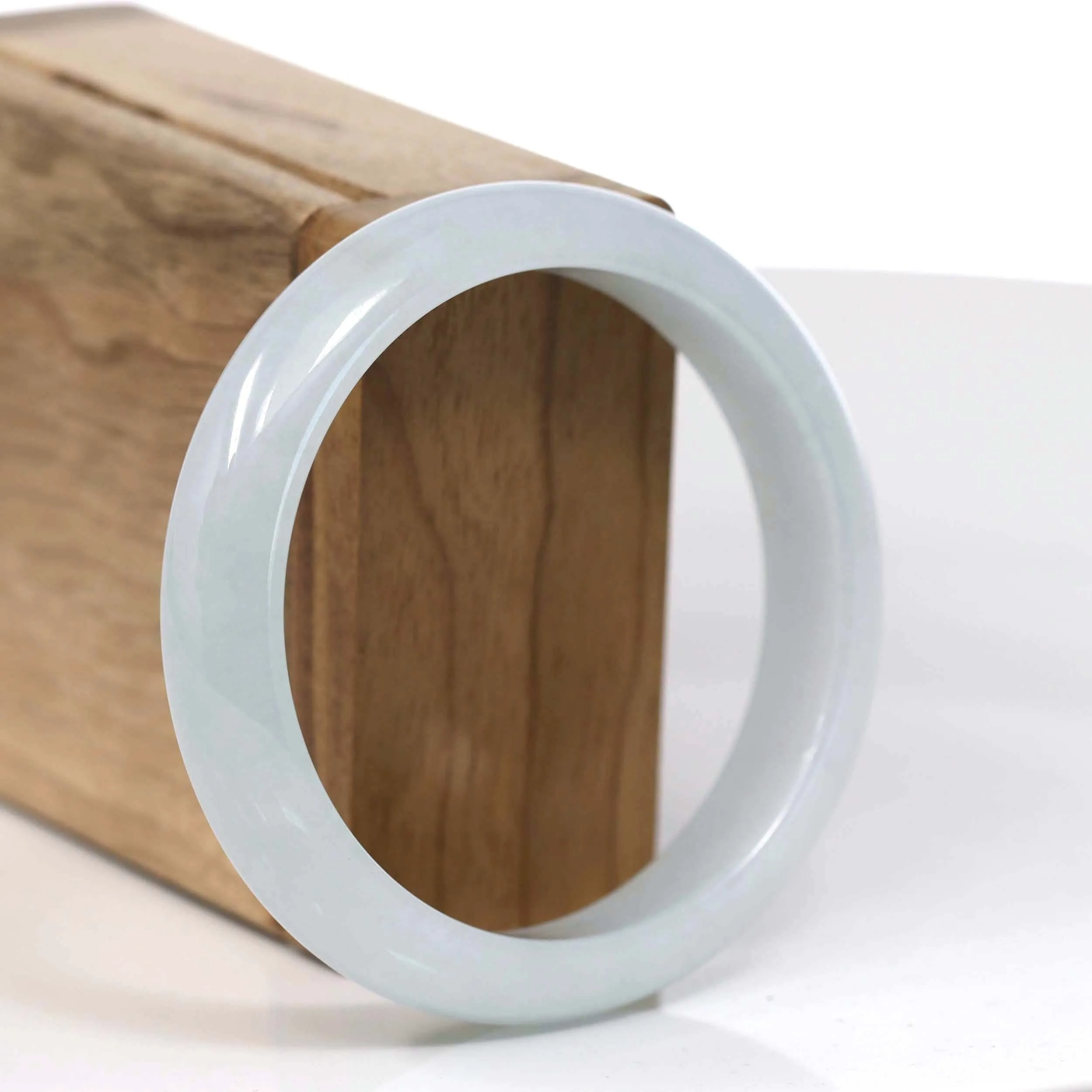 RealJade® Co. "Classic Bangle" White Natural Burmese Jadeite Jade Bangle ( 57.39mm ) #T128