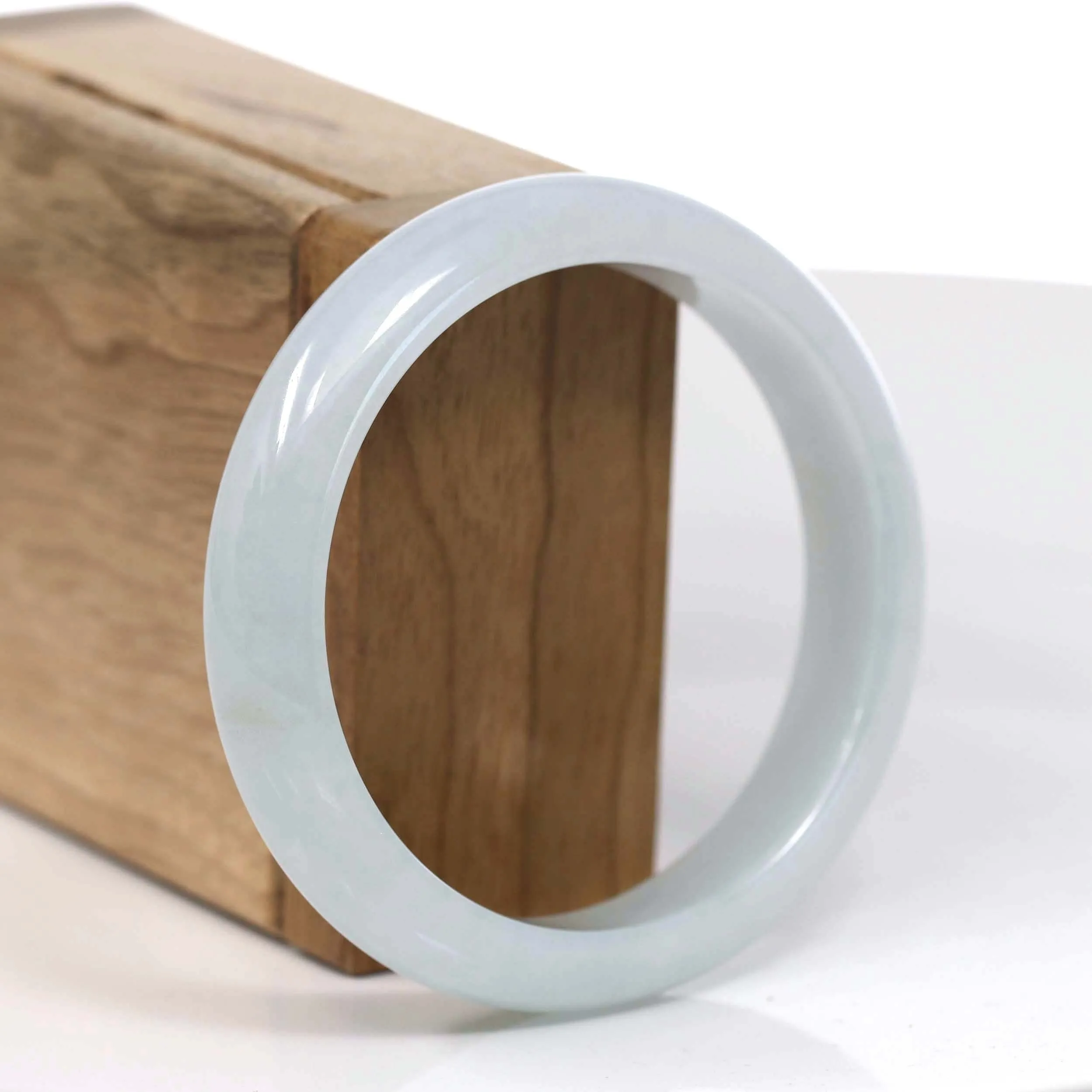 RealJade® Co. "Classic Bangle" White Natural Burmese Jadeite Jade Bangle ( 57.39mm ) #T128