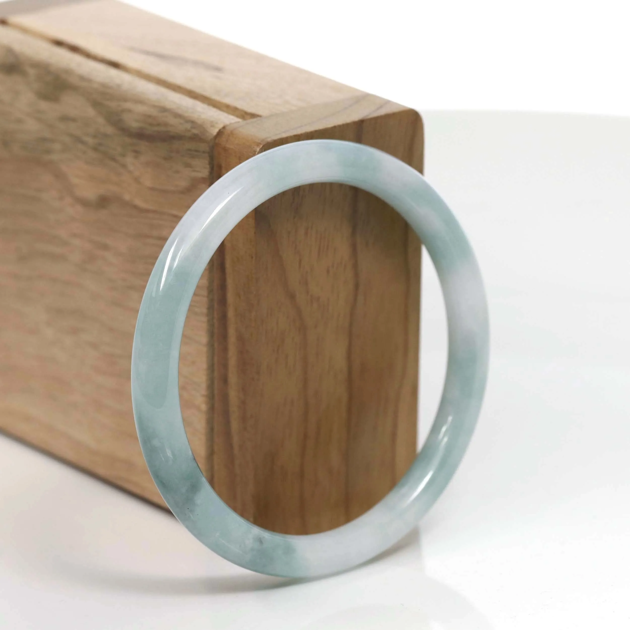 RealJade® Co. "Petite" Natural Burmese Blue-green Jadeite Jade Bangle Bracelet (54.30 mm) #T044