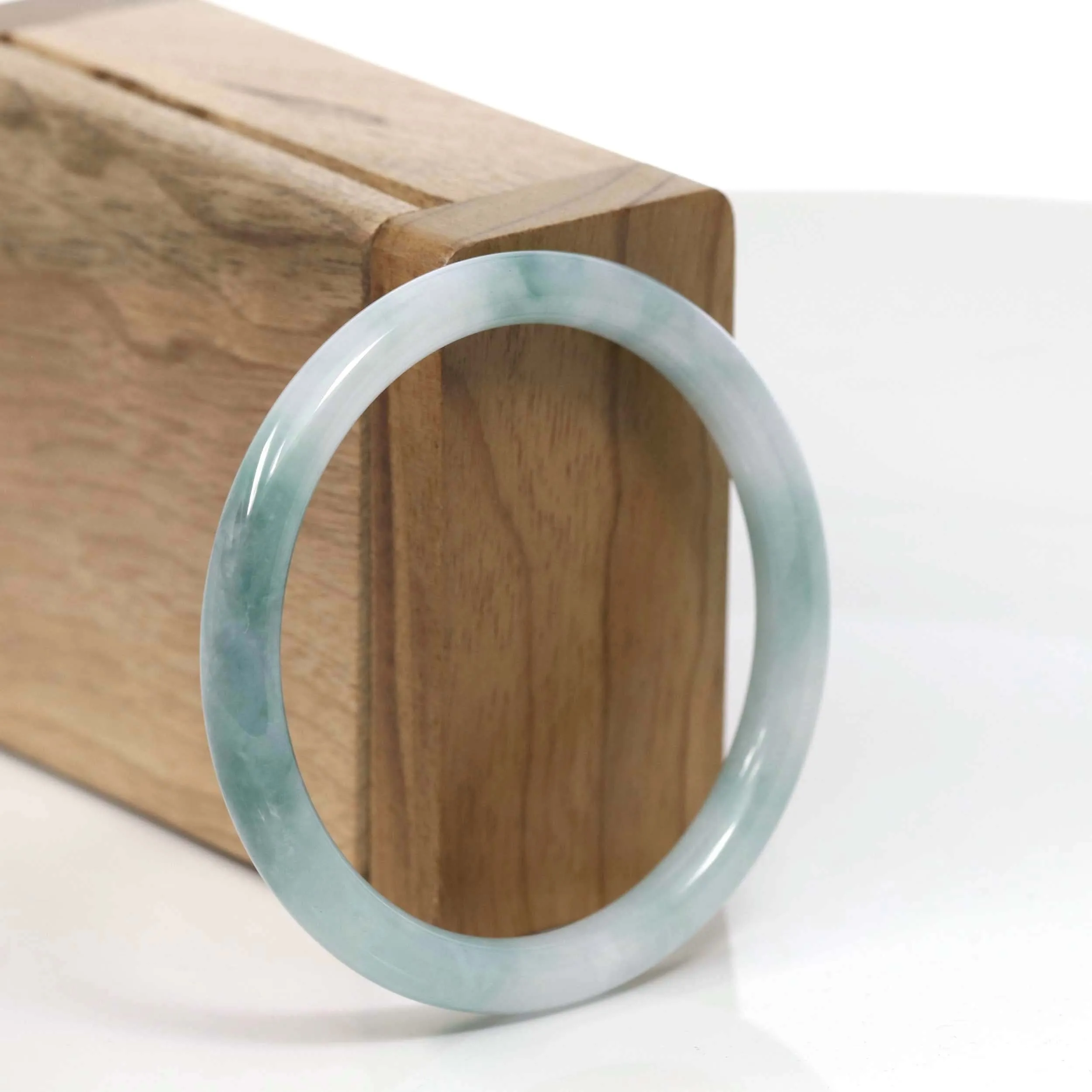 RealJade® Co. "Petite" Natural Burmese Blue-green Jadeite Jade Bangle Bracelet (54.30 mm) #T044