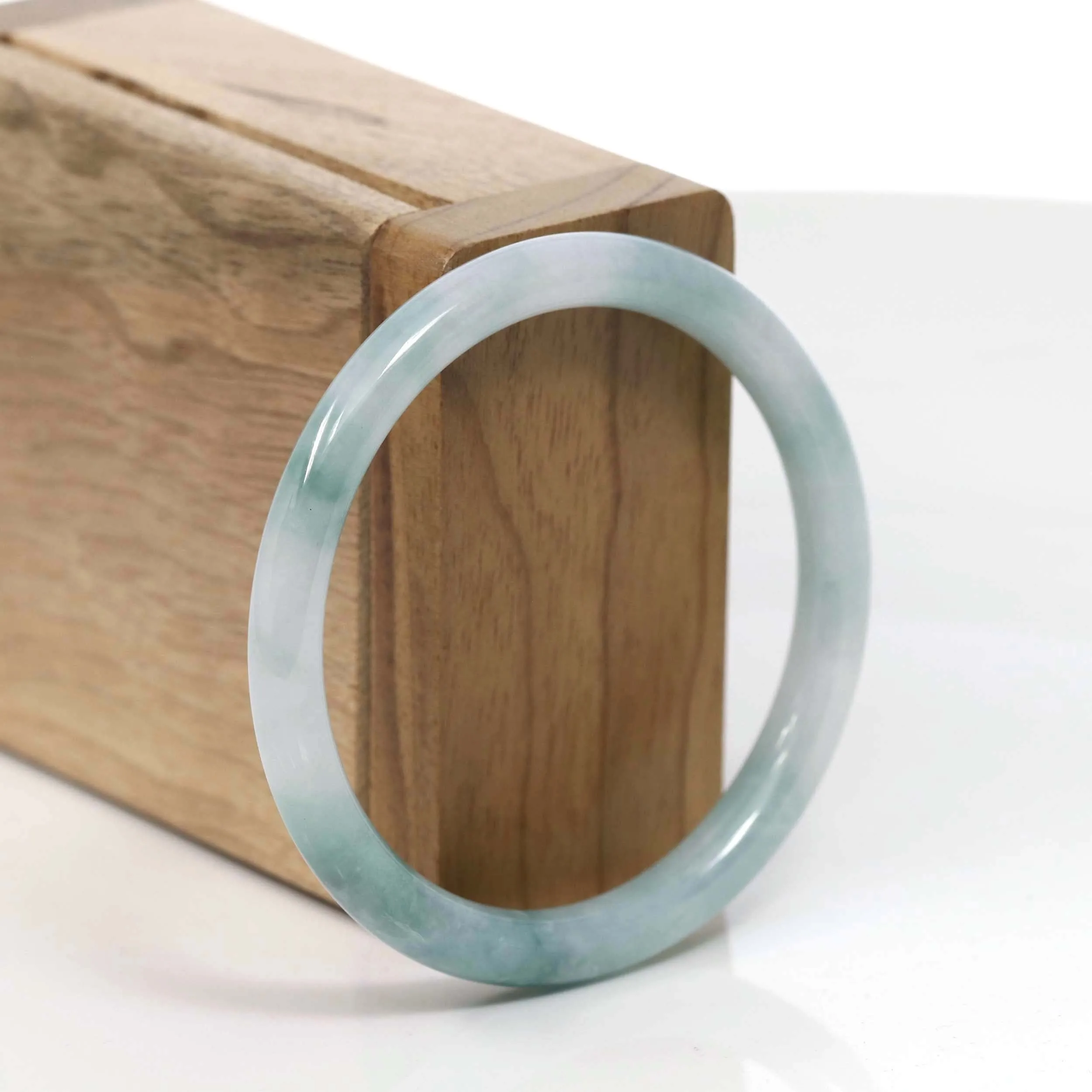 RealJade® Co. "Petite" Natural Burmese Blue-green Jadeite Jade Bangle Bracelet (54.30 mm) #T044