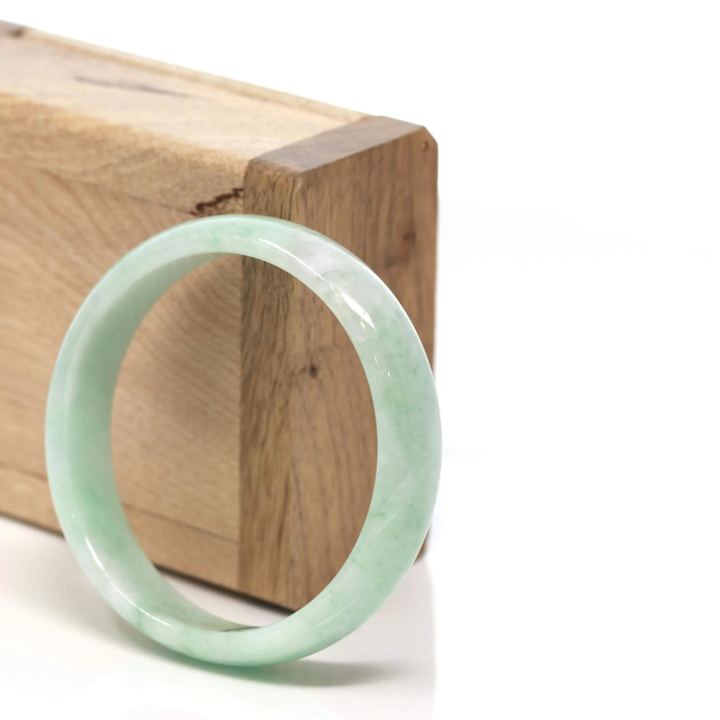 RealJade® "Classic Bangle" Genuine Burmese Green Jadeite Jade Skinny Bangle Bracelet (53.5 mm) #164