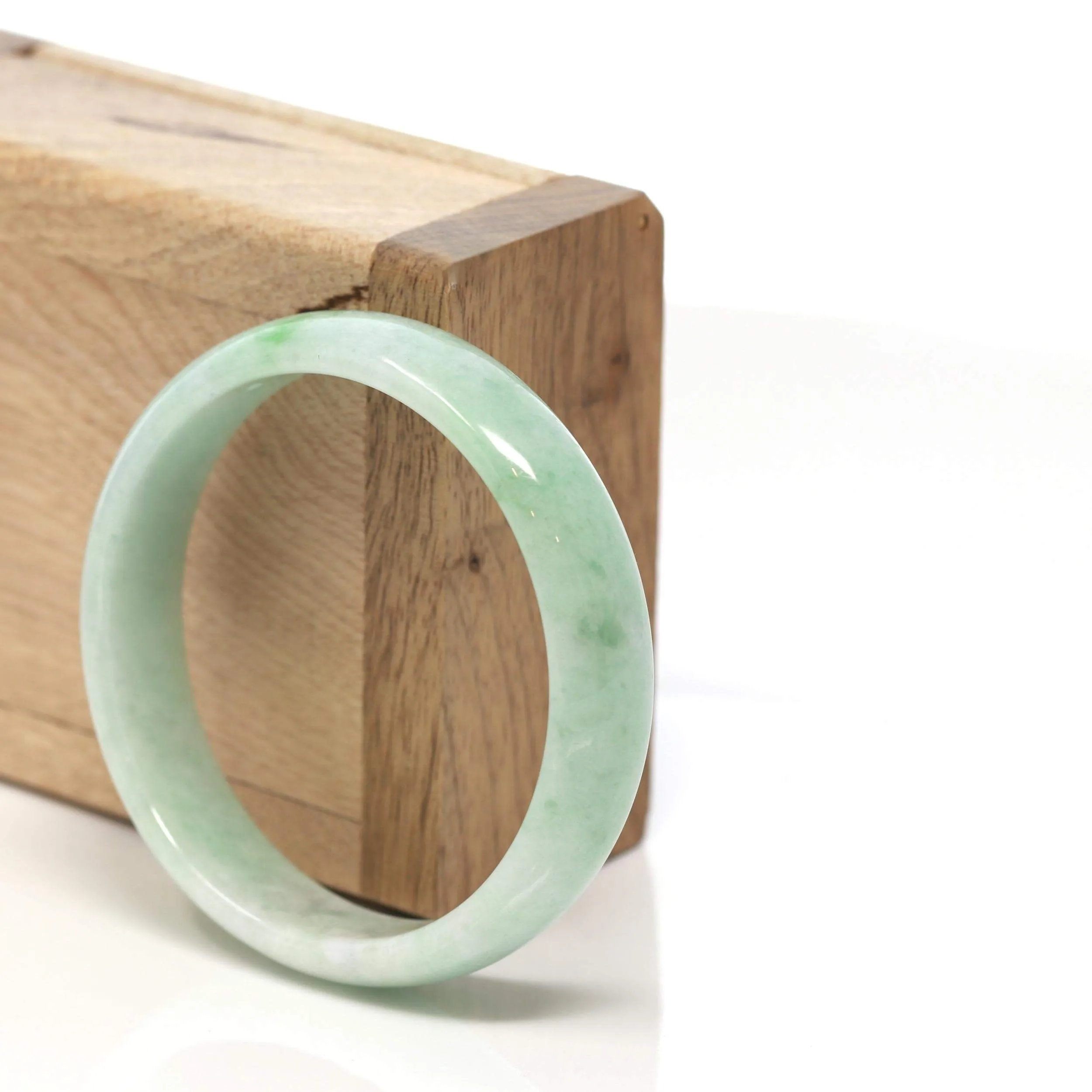RealJade® "Classic Bangle" Genuine Burmese Green Jadeite Jade Skinny Bangle Bracelet (53.5 mm) #164