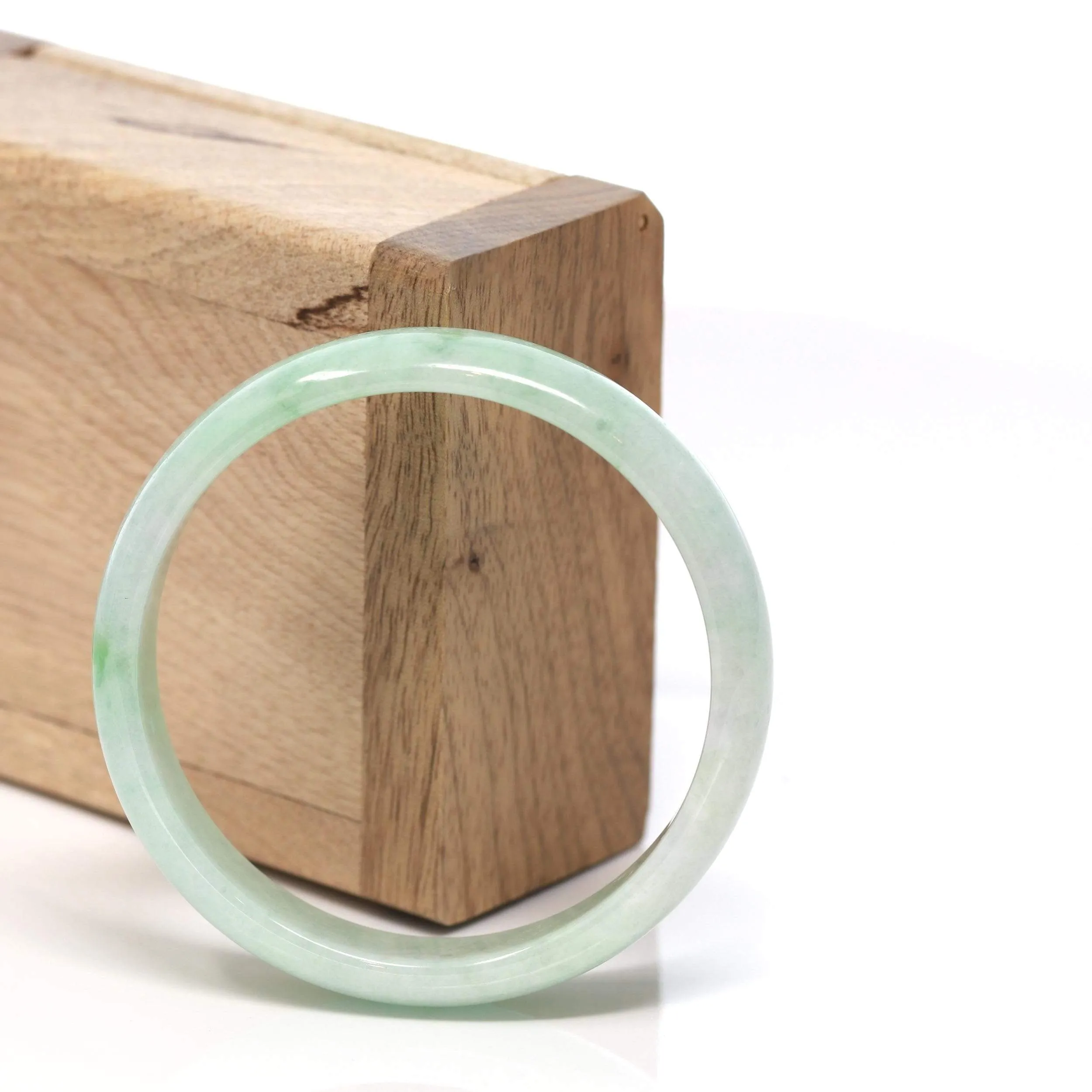 RealJade® "Classic Bangle" Genuine Burmese Green Jadeite Jade Skinny Bangle Bracelet (53.5 mm) #164
