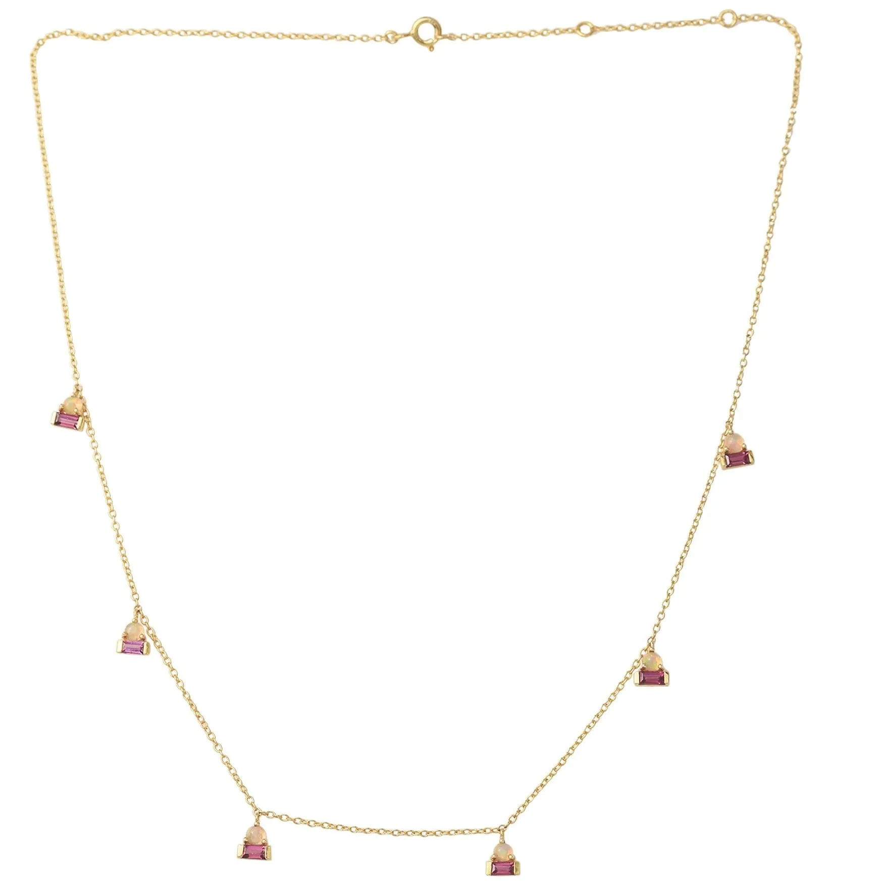 Rhdolite & Opal Droplet Station Choker Necklace