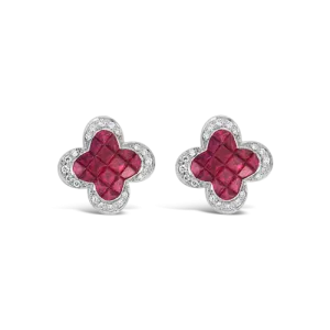 Ruby & Diamond Clover Earrings