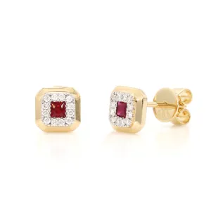 Ruby and Diamond Halo Studs