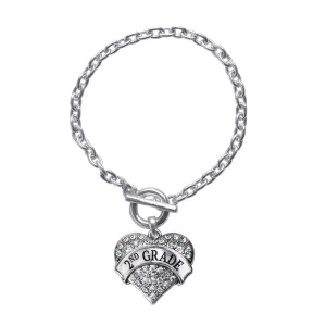 Silver 2nd Grade Pave Heart Charm Toggle Bracelet