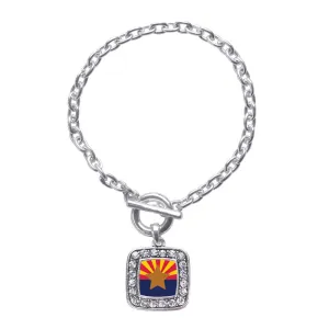 Silver Arizona Flag Square Charm Toggle Bracelet