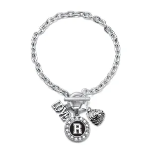 Silver Baseball Glove - Sports Initial R Circle Charm Toggle Bracelet